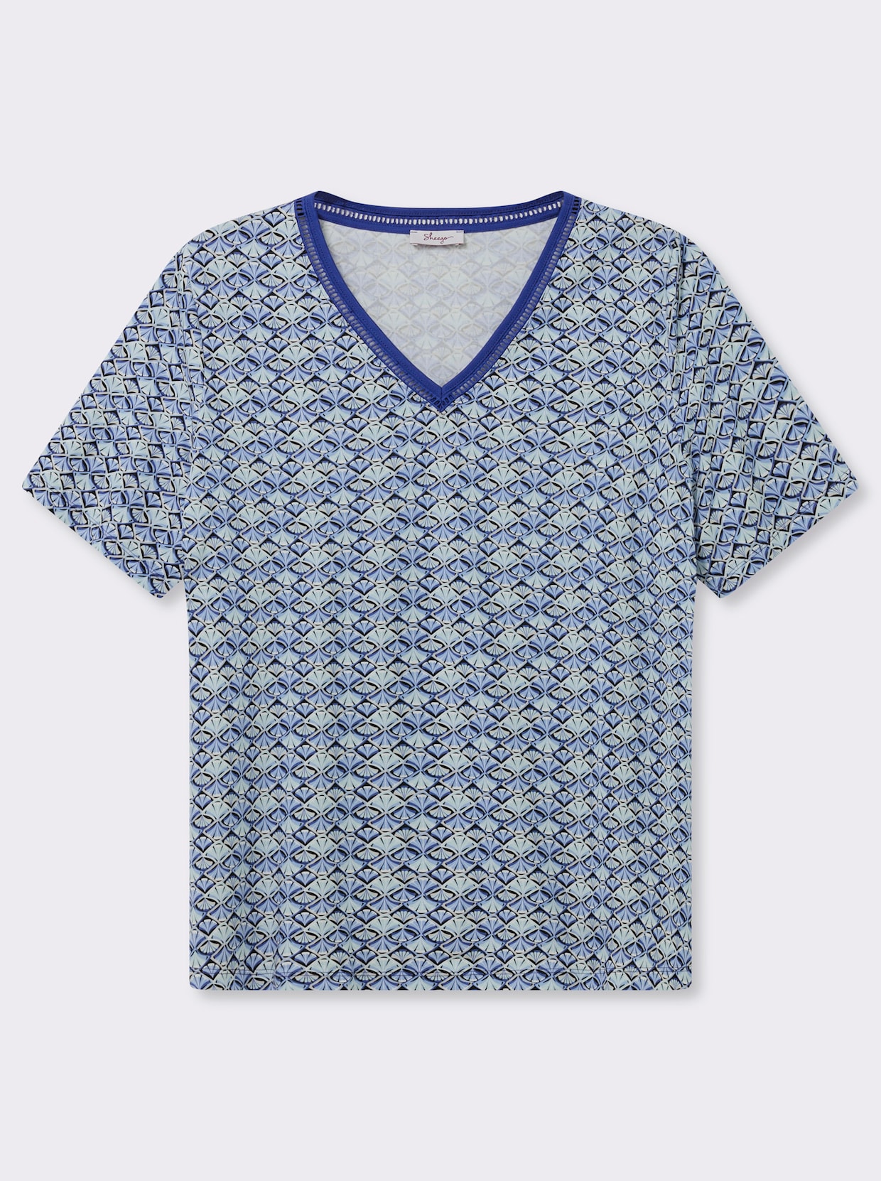sheego V-Shirt mit Alloverdruck - schwarz-hellblau-bedruckt
