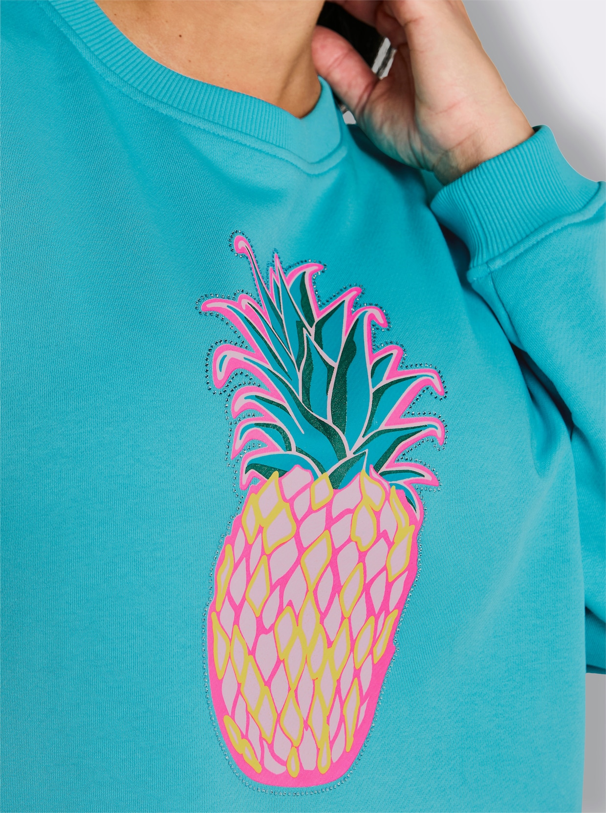 sheego loves miss goodlife Sweatshirt mit Frontprint - türkis-pink-bedruckt