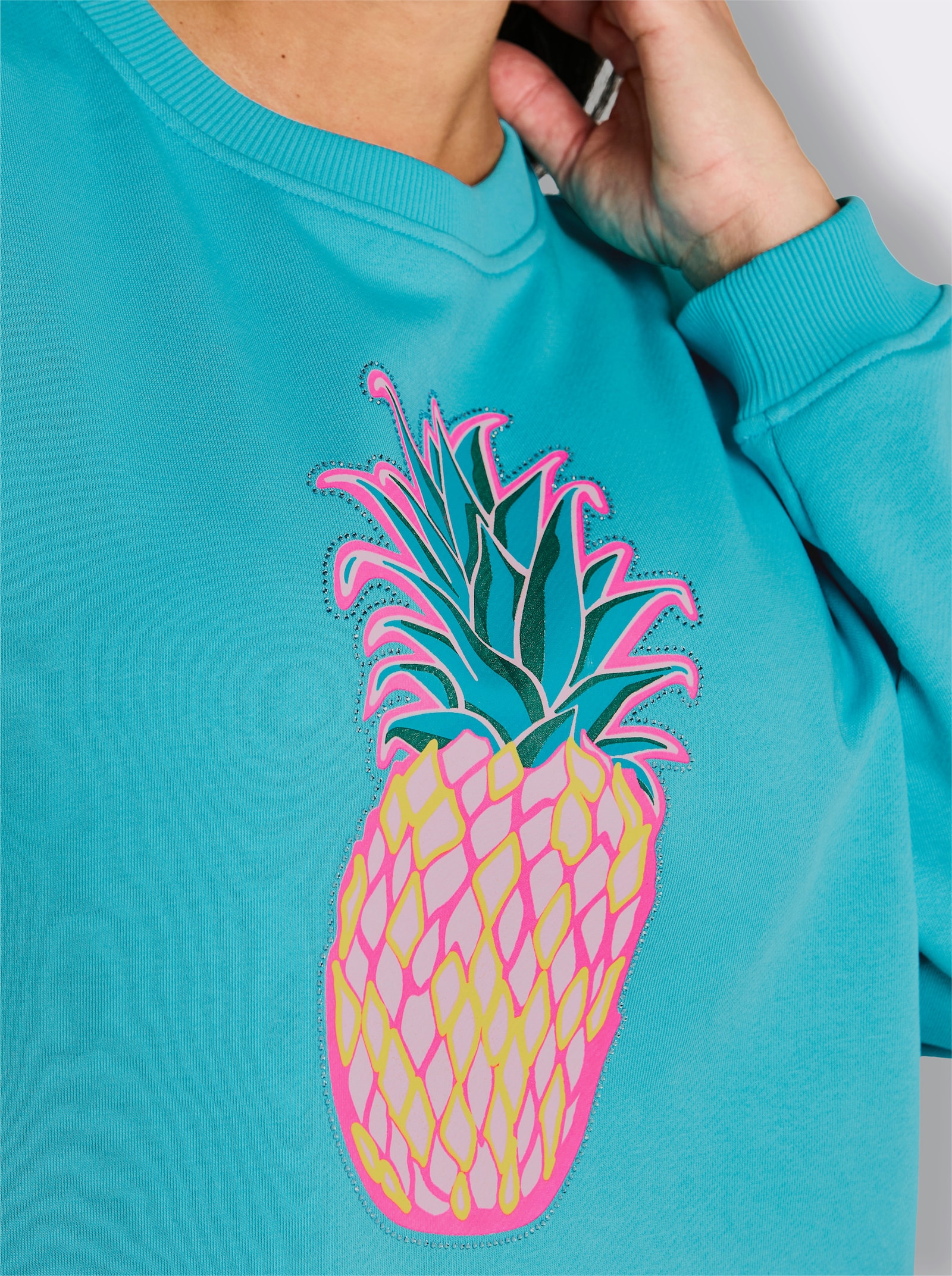 sheego loves miss goodlife Sweatshirt mit Frontprint - türkis-pink-bedruckt