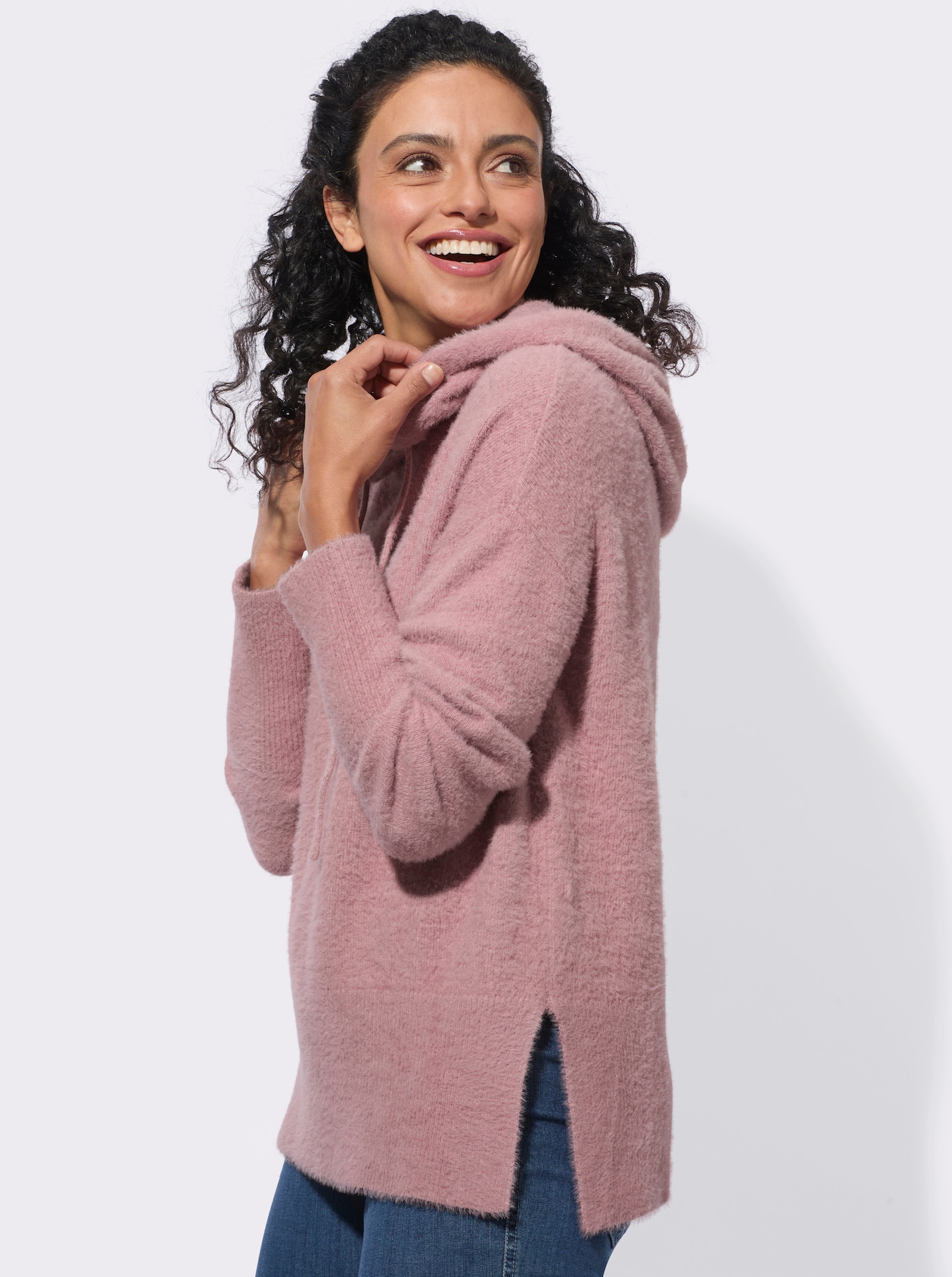 Kapuzenpullover aus haarigem Effektgarn - hortensie
