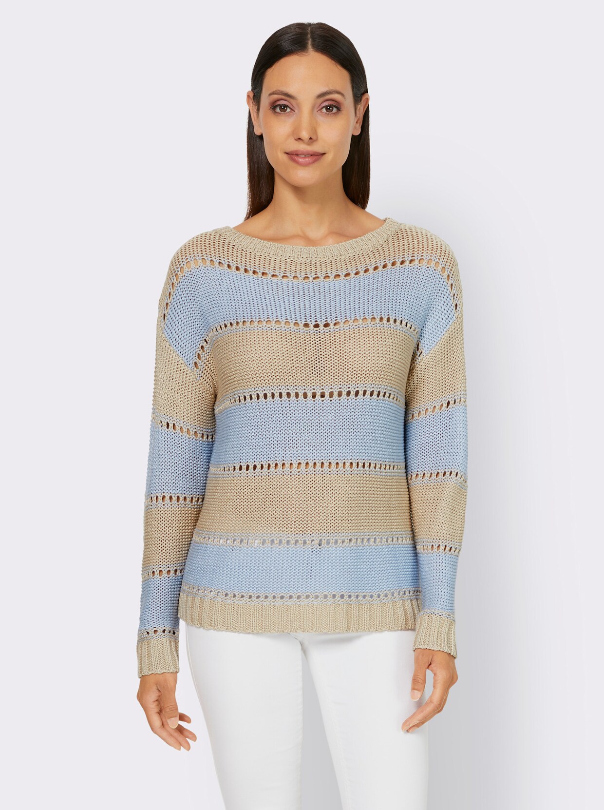 heine Gestreepte pullover - zand/licht blauw gestreept