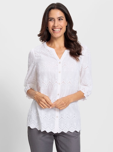 Baumwollbluse mit Lochstickerei - weiß