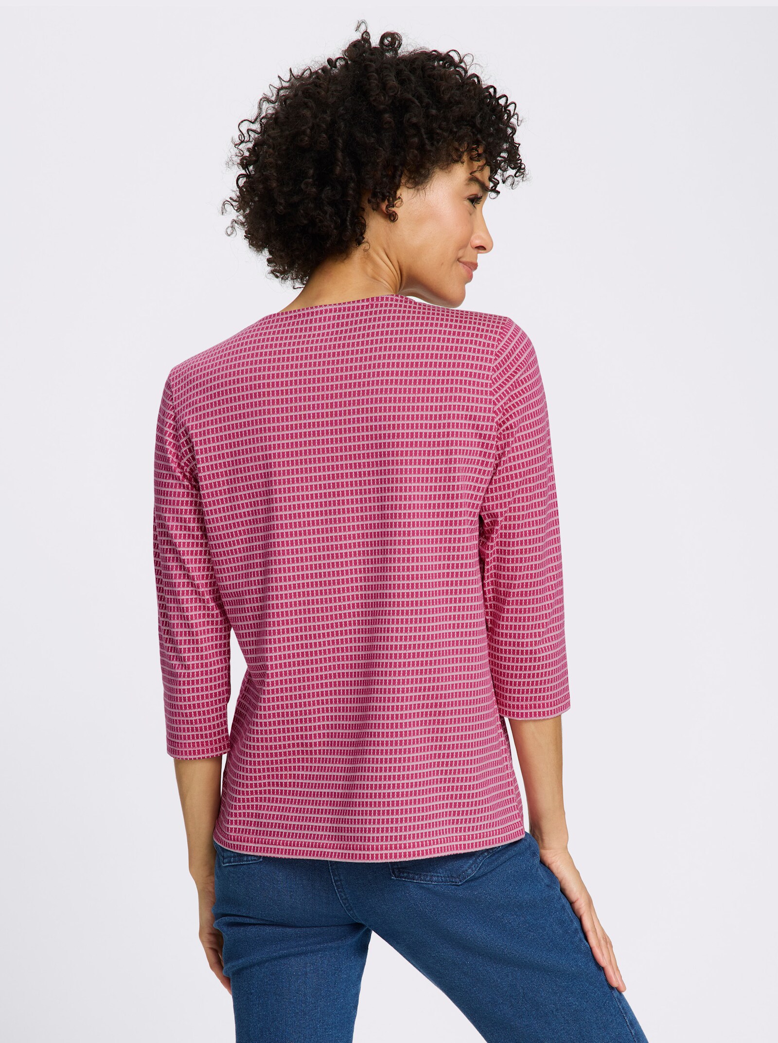 3/4-Arm-Shirt mit Minimal-Druck - fuchsia-ecru-bedruckt