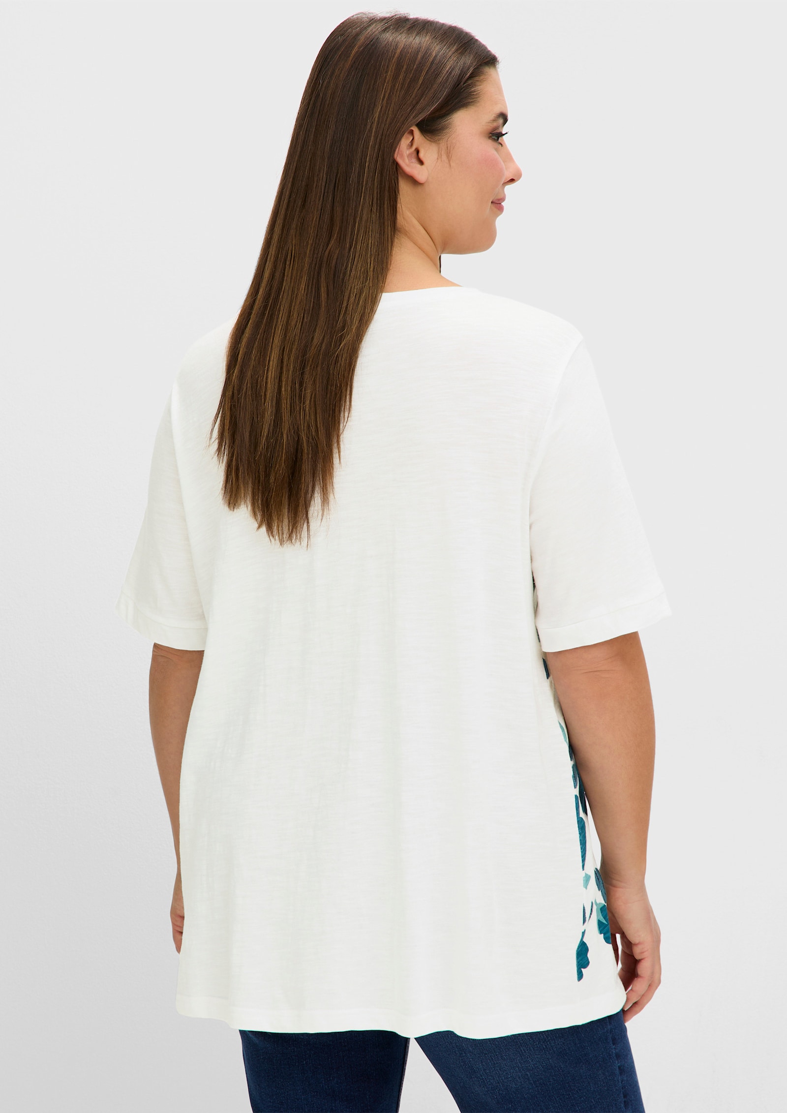 sheego Shirt met bloemenprint en borduursel - ecru geprint