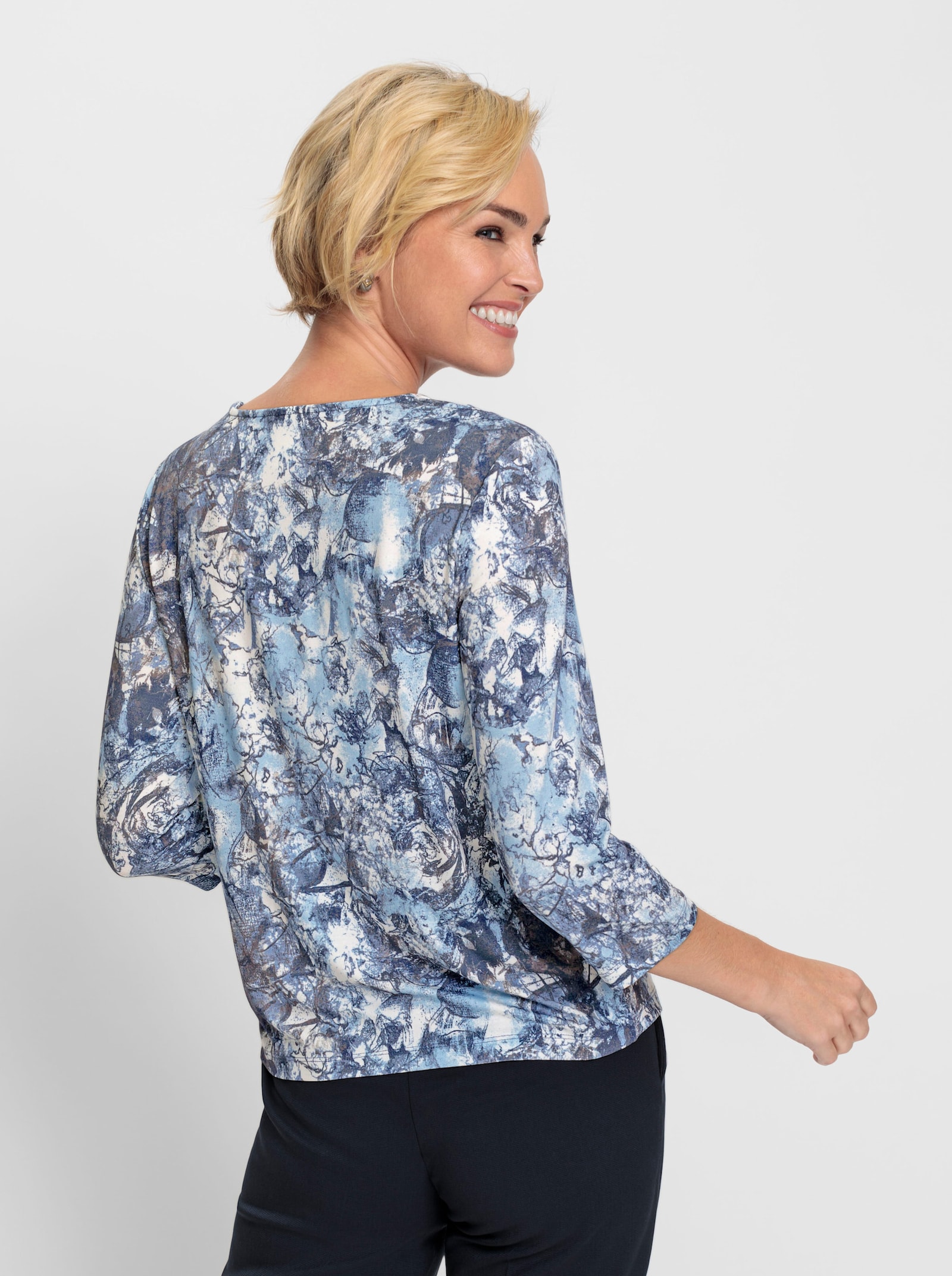 3/4-Arm-Shirt mit Beleg - eisblau-marine-bedruckt