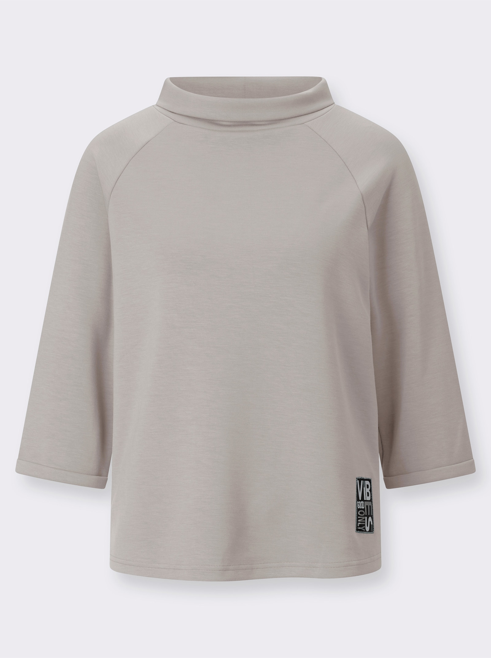 3/4-Arm-Shirt mit halsfernem Rollkragen - hellgrau