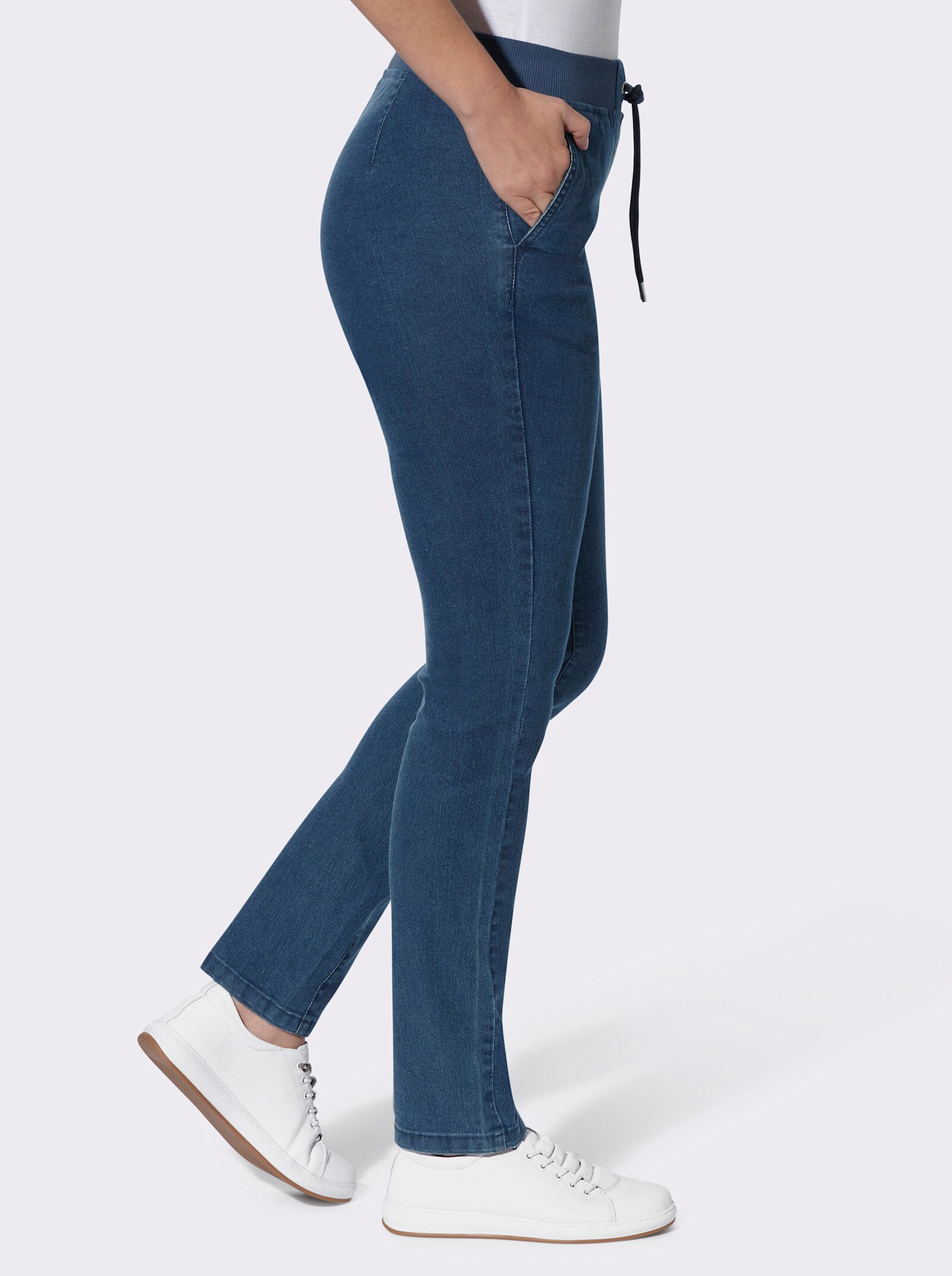Comfortjeans met ogen en sierband - blue-stonewashed