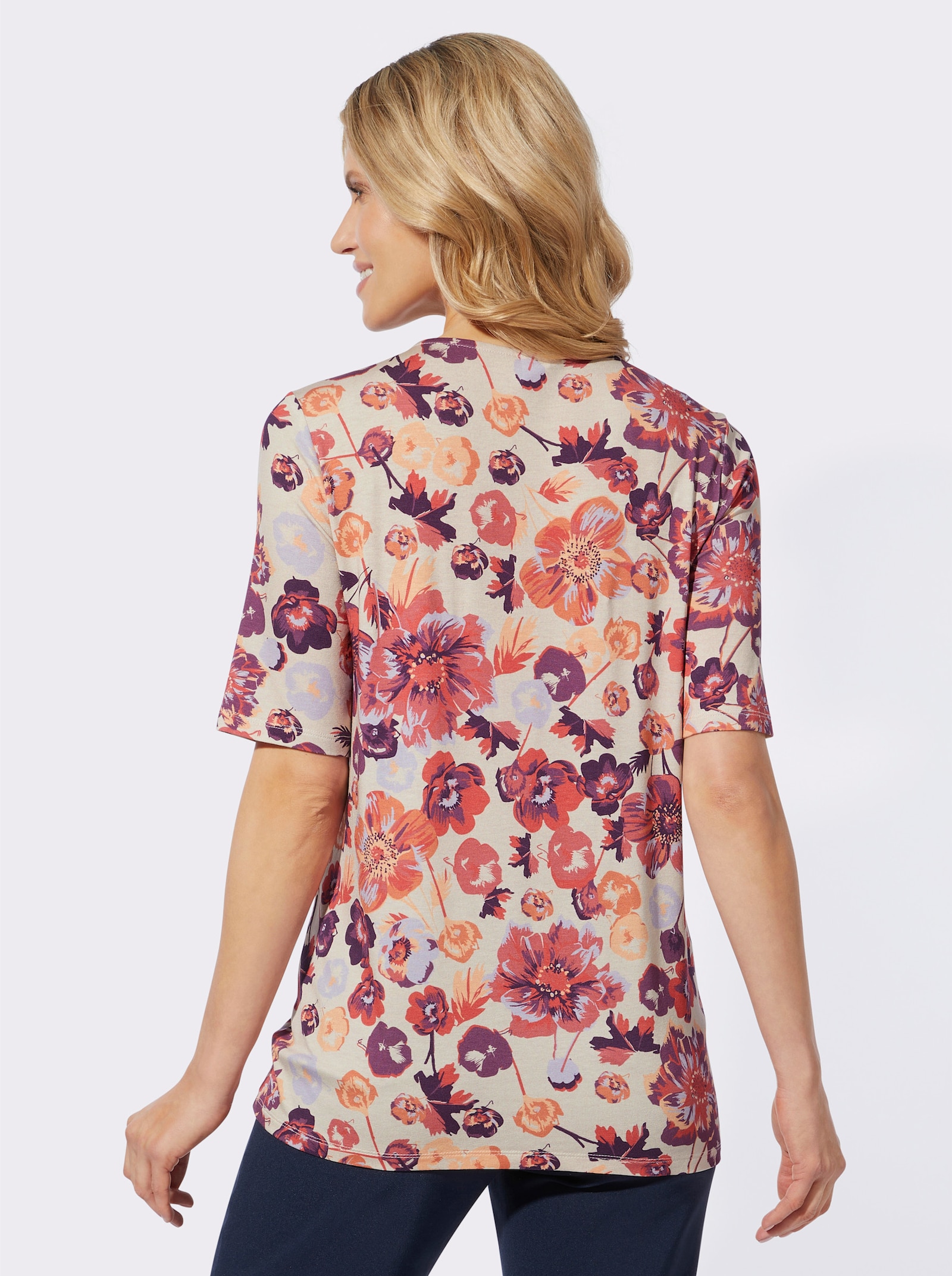 Kurzarmshirt figurumspielende A-Line - elfenbein-flamingo-bedruckt