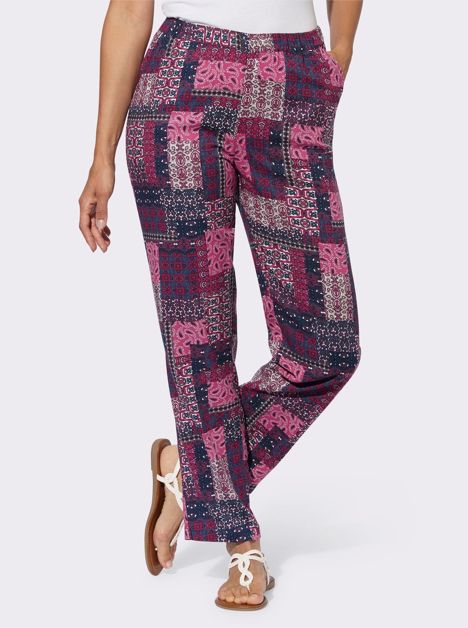 Comfortbroek met patchprint - heide/jeansblauw bedrukt