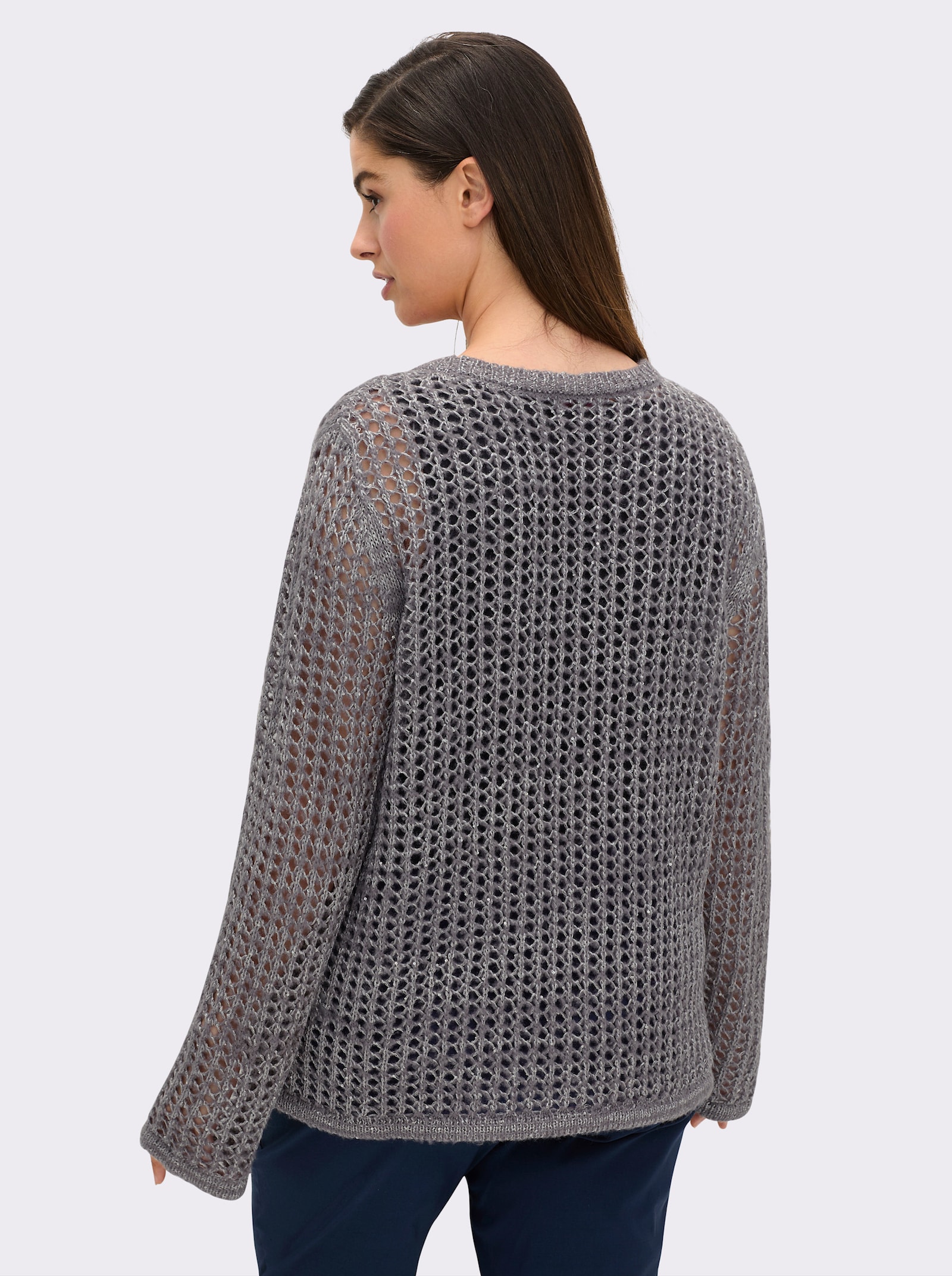 sheego Pullover mit Ajourmuster - anthrazit