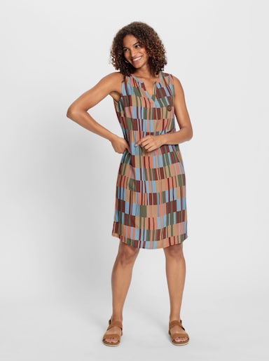 Druckkleid aus reiner Viskose - khaki-rotbraun-gemustert