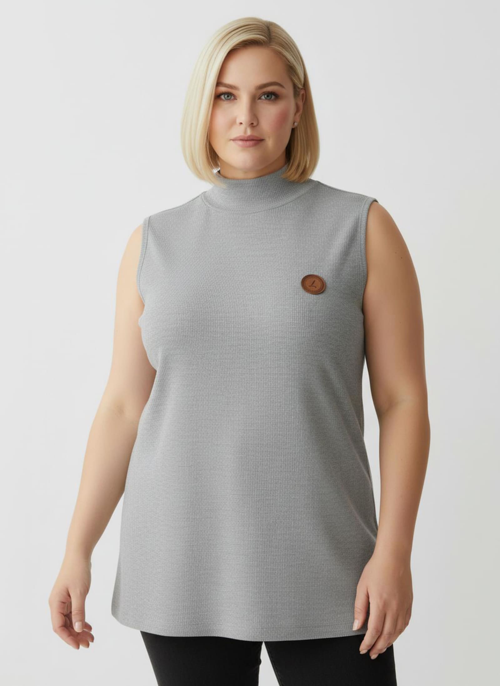 Shirttop mit Stehkragen, pflegeleicht - grau-meliert