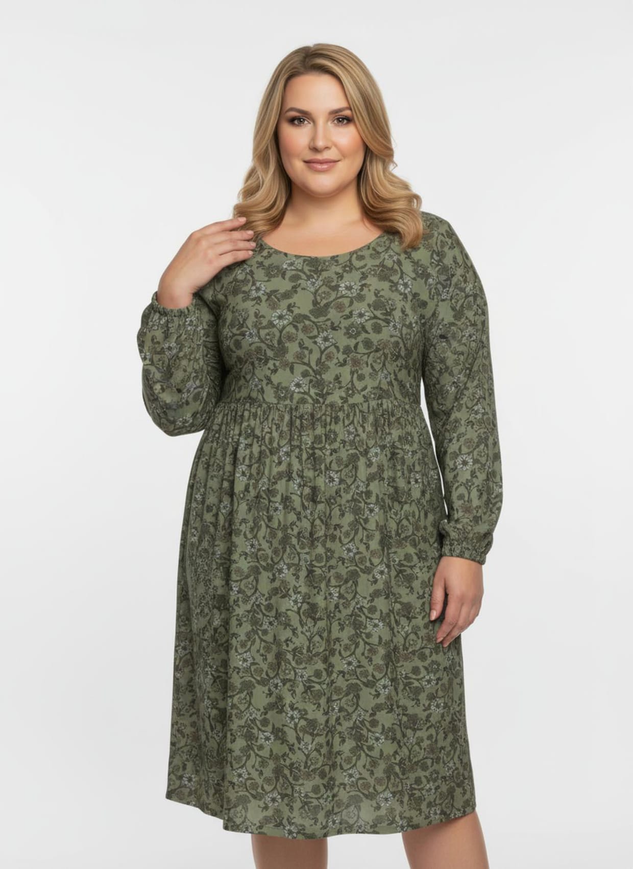 Blumenkleid in floral bedruckter Mesh-Qualität - schilf-bedruckt