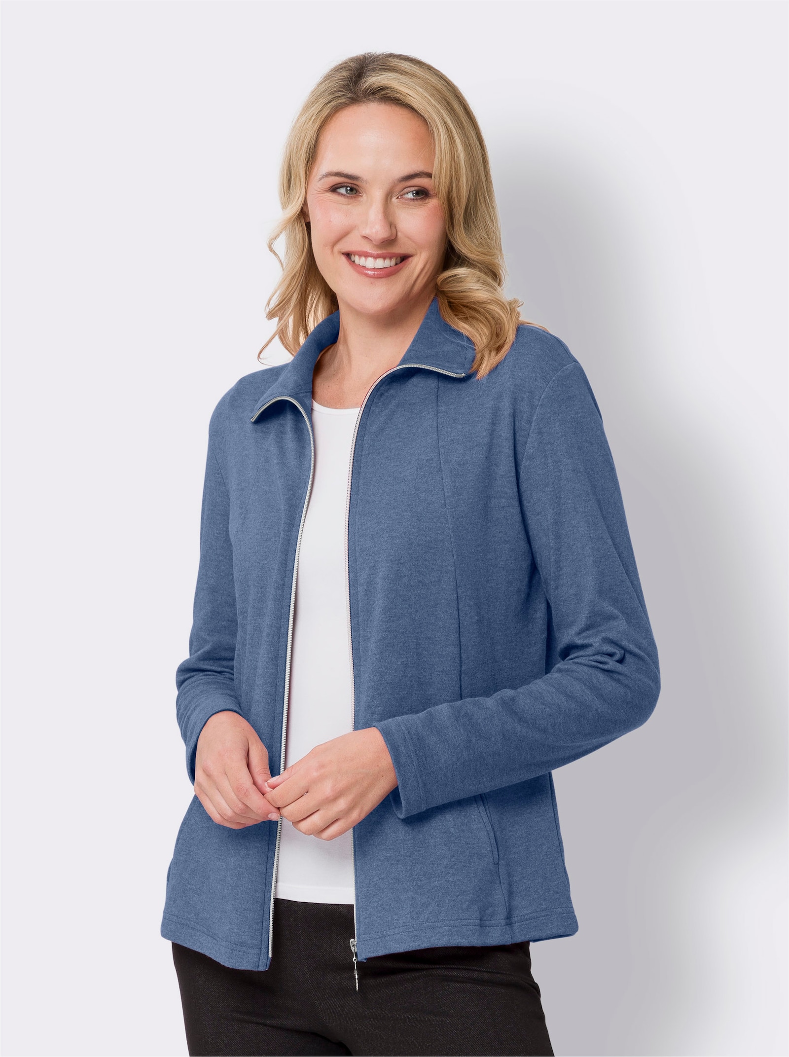 Sweatjacke in Melange-Optik - jeansblau-meliert