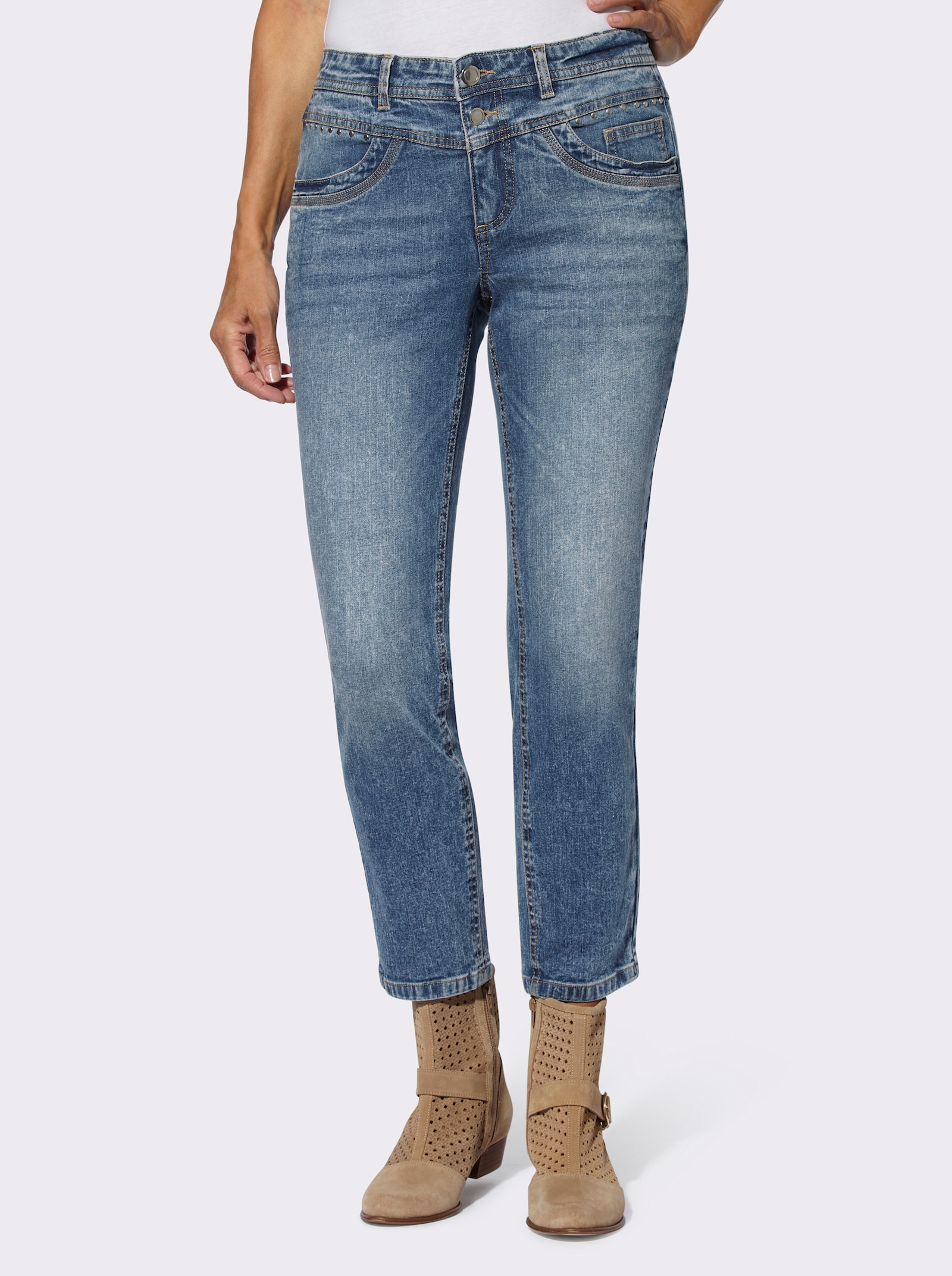 7/8-Jeans mit Nietenverzierung - blue-stone-washed