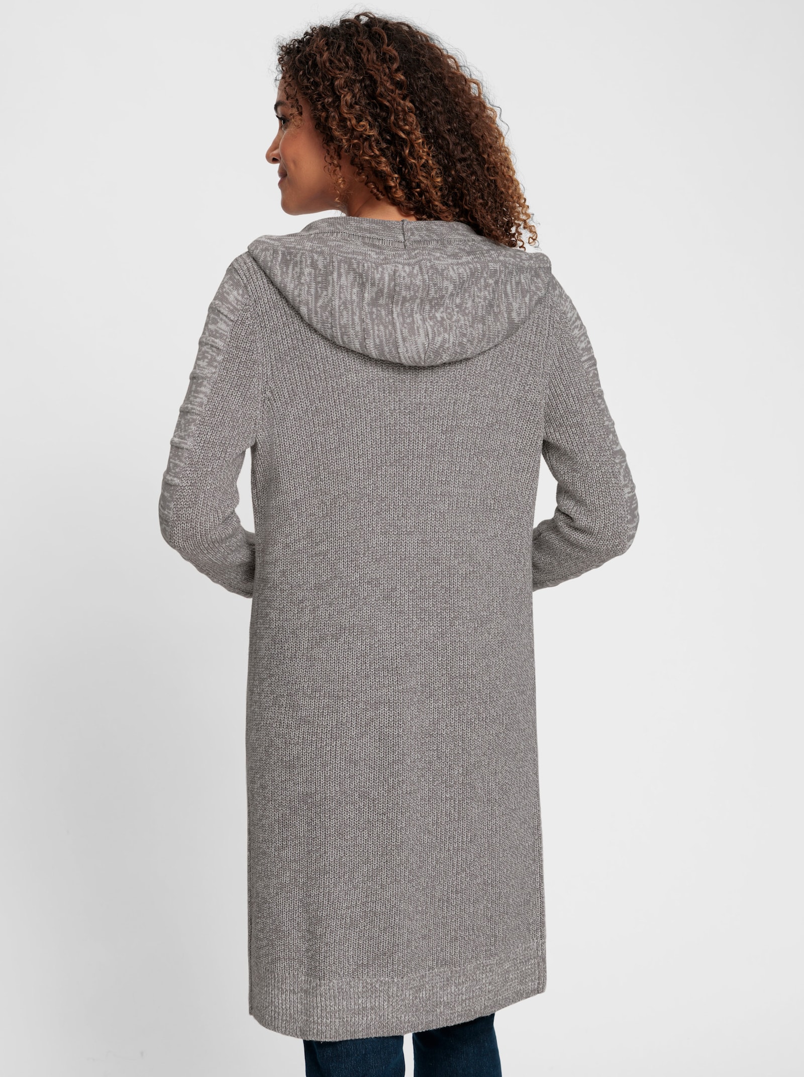 Longstrickjacke im Strukturmuster-Mix - steingrau-weiss-meliert