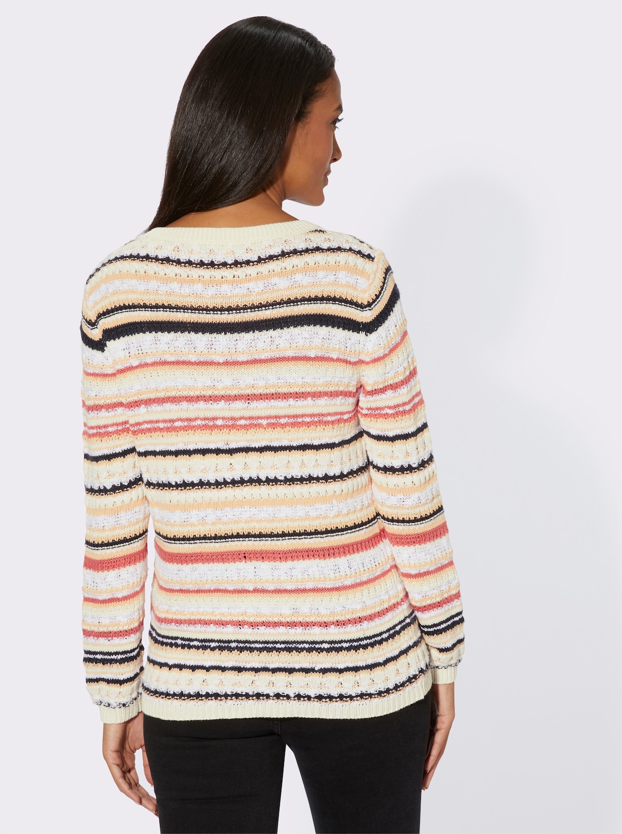 Pull à rayures - pamplemousse-blanc à rayures