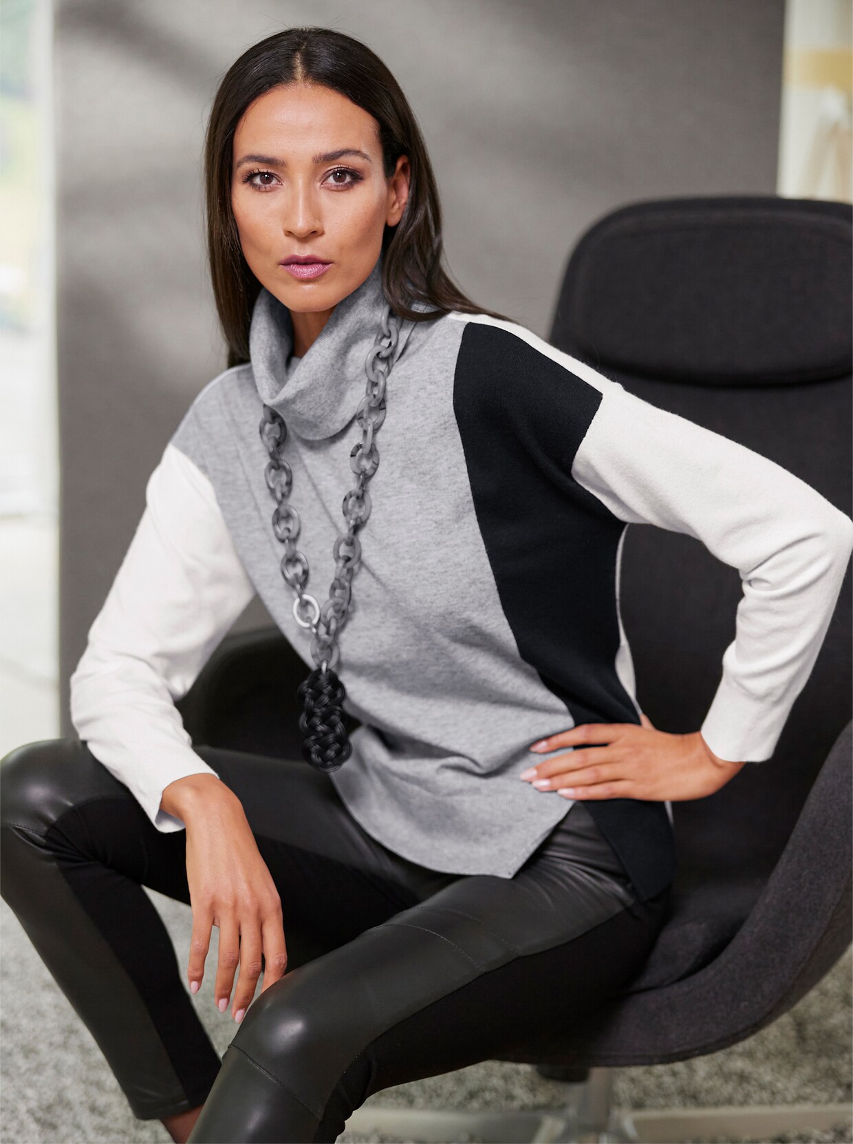 heine pull à col roulé - gris pierre-noir à motifs