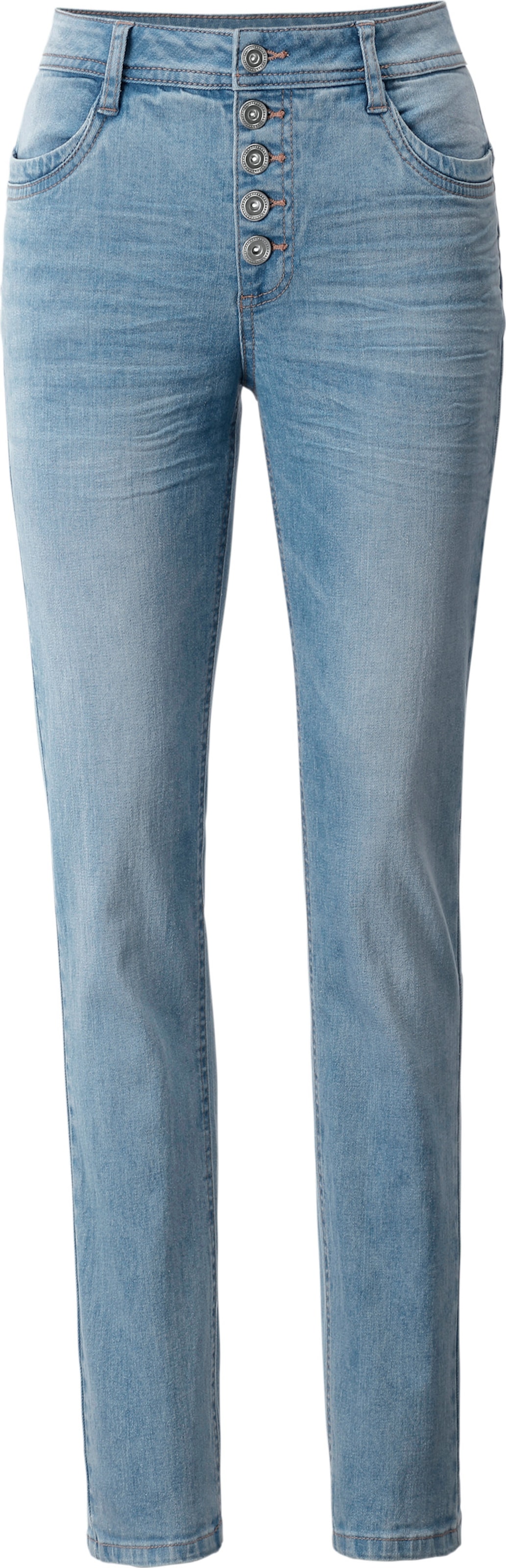 Hochwertige günstig Kaufen-Push-up-Jeans in blue-bleached von heine. Push-up-Jeans in blue-bleached von heine <![CDATA[Push-up-Jeans Formt einen knackigen Po! Hochwertige Stretch-Qualität in modischer Used-Optik mit Sitzfalten. Formbund mit sichtbarem Knopfverschluss, Eingrifftasc