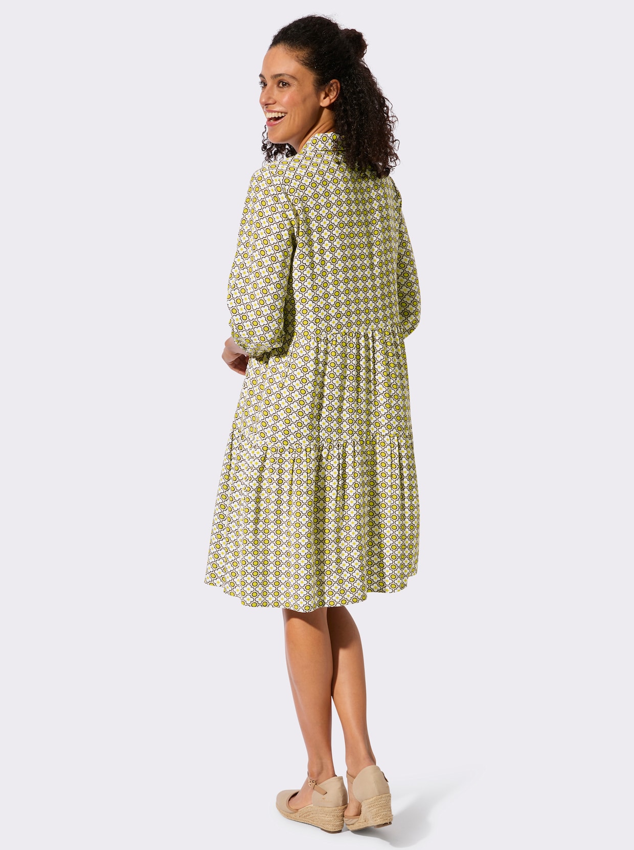 Stufenkleid - sand-limone-bedruckt
