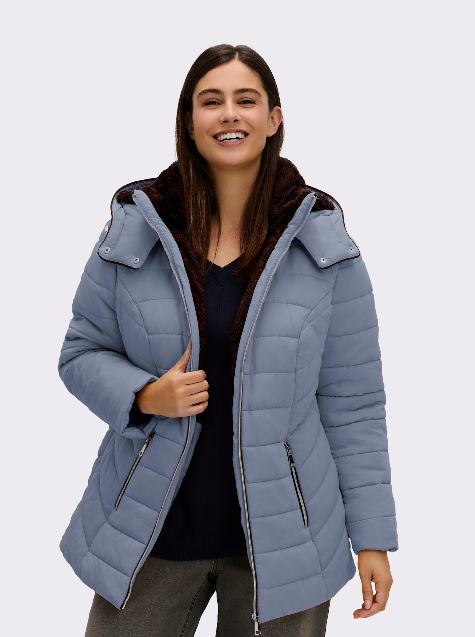 Steppjacke mit Teddy-Fleece innen - rauchblau