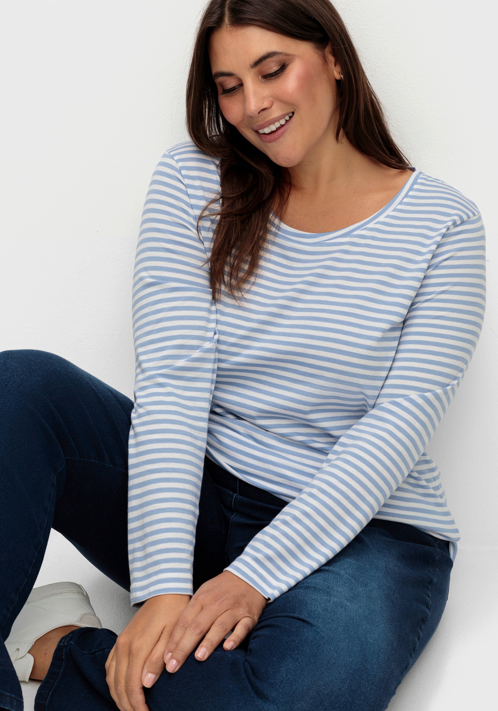 Streifenshirt aus Single-Jersey - bleu-ecru-geringelt