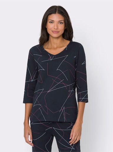 Freizeitshirt mit 3/4-langen Ärmeln - marine-bedruckt