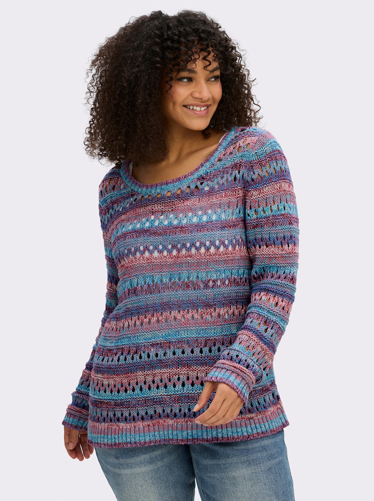 sheego by Joe Browns Ajourpullover im Farbverlauf - orchidee-bordeaux-gemustert