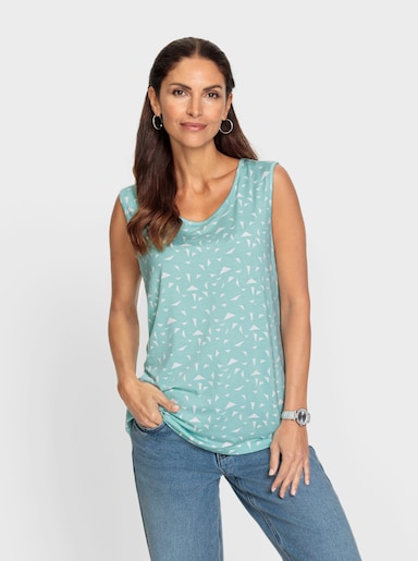 Shirttop mit Rundhals-Ausschnitt - mint-weiß-bedruckt