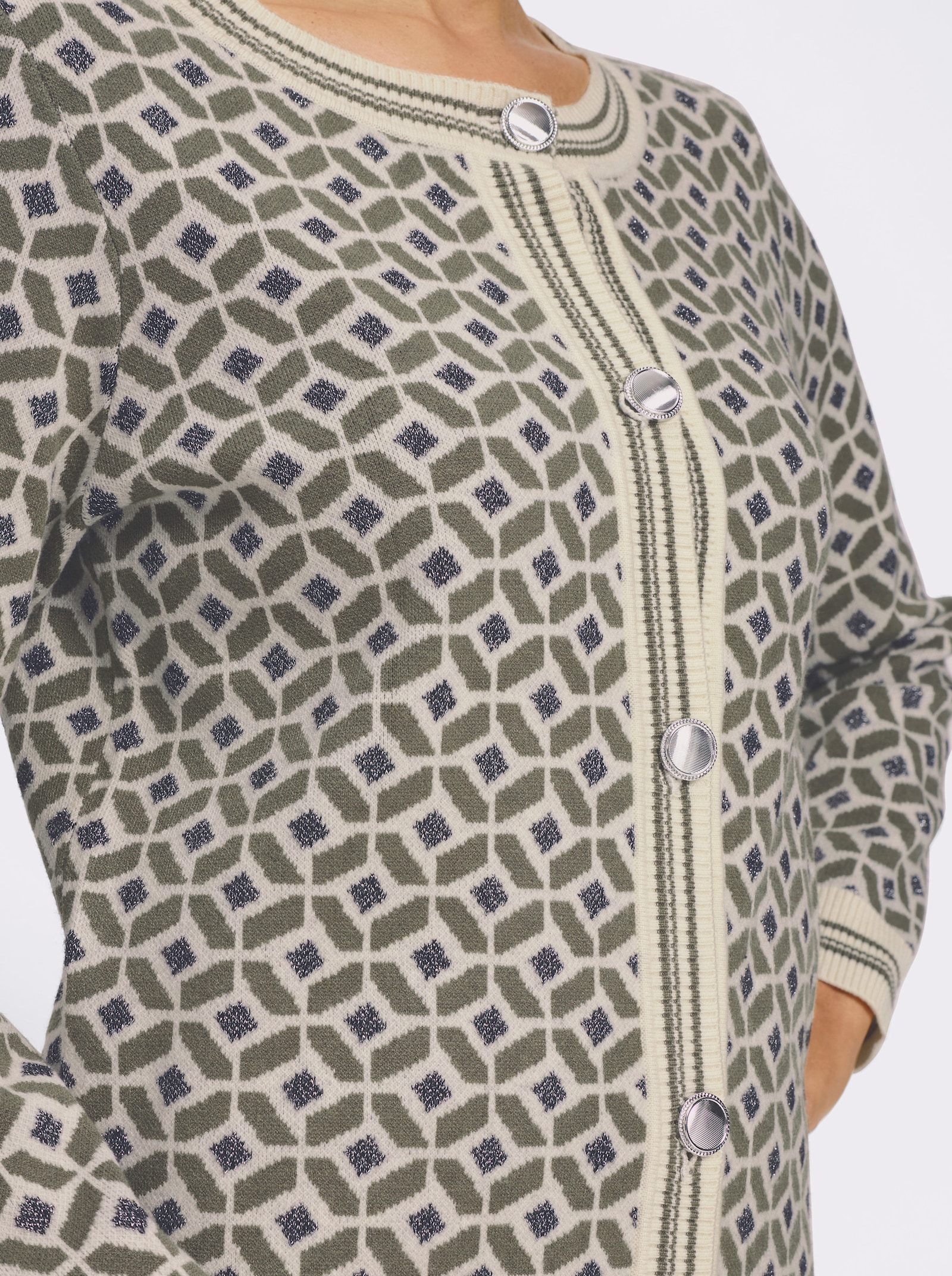 heine Vest van jacquard met effectgaren - kaki/champagne gedessineerd