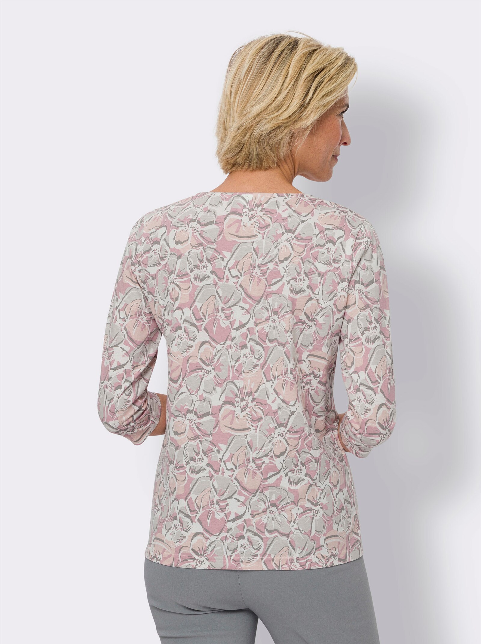 2-in-1-Shirt aus reiner Baumwolle - ecru-hortensie-bedruckt