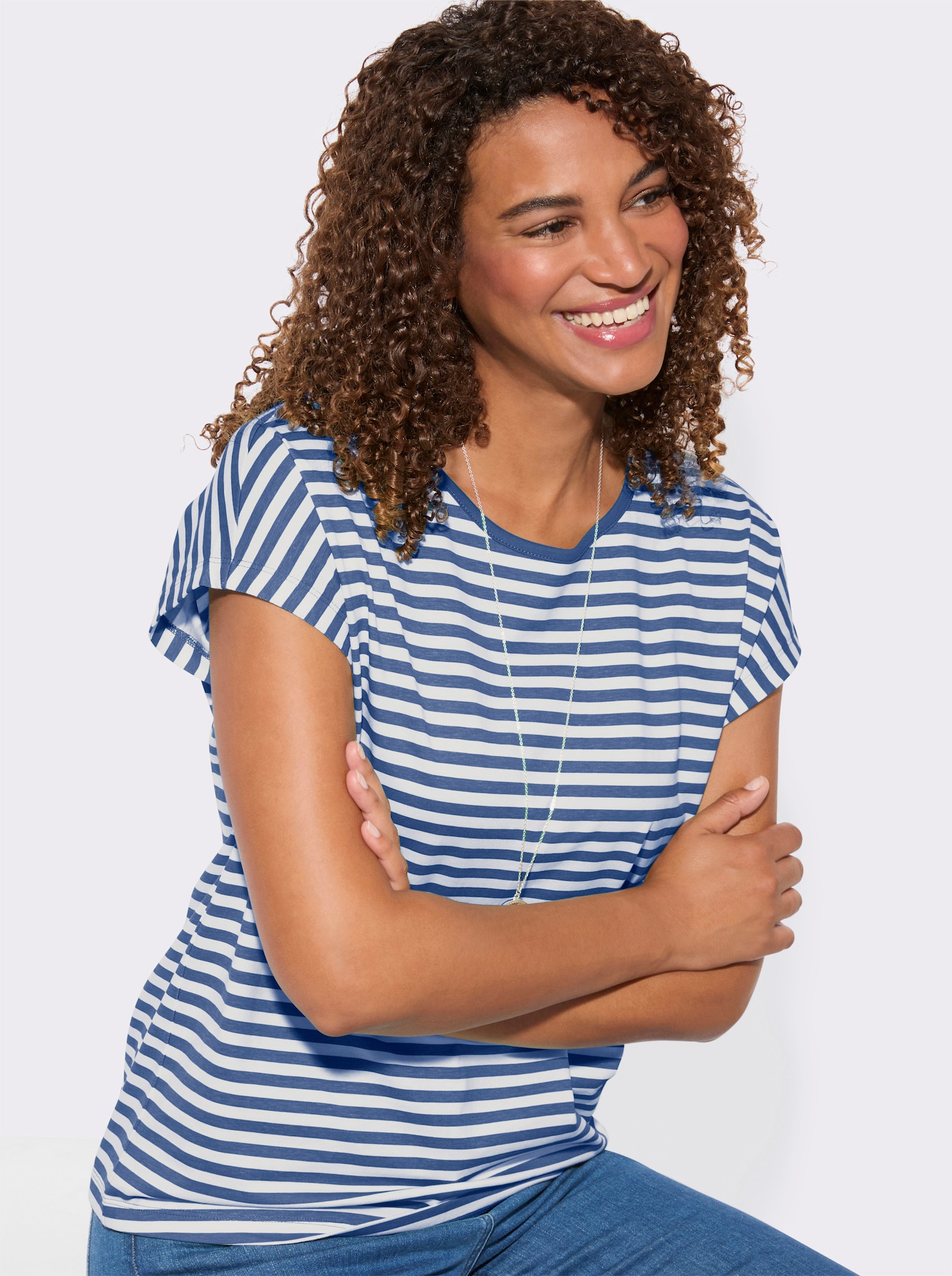 Shirt-Set mit überschnittenen Schultern - jeansblau