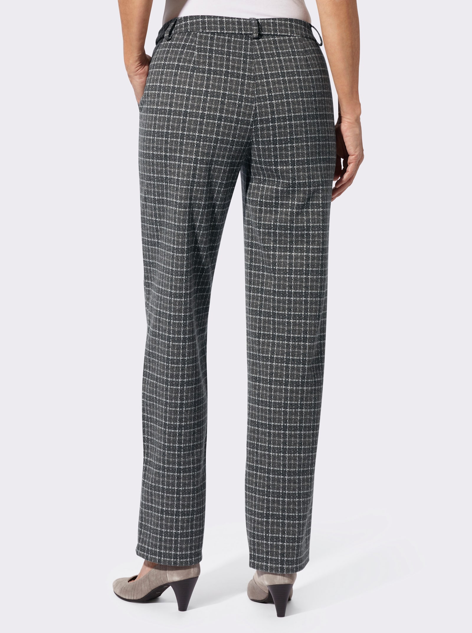 Stoffhose in Jersey-Qualität - anthrazit-ecru-gemustert