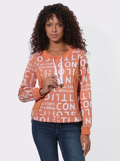 Sweatshirt mit angerautem Innenteil - papaya-weiß-bedruckt