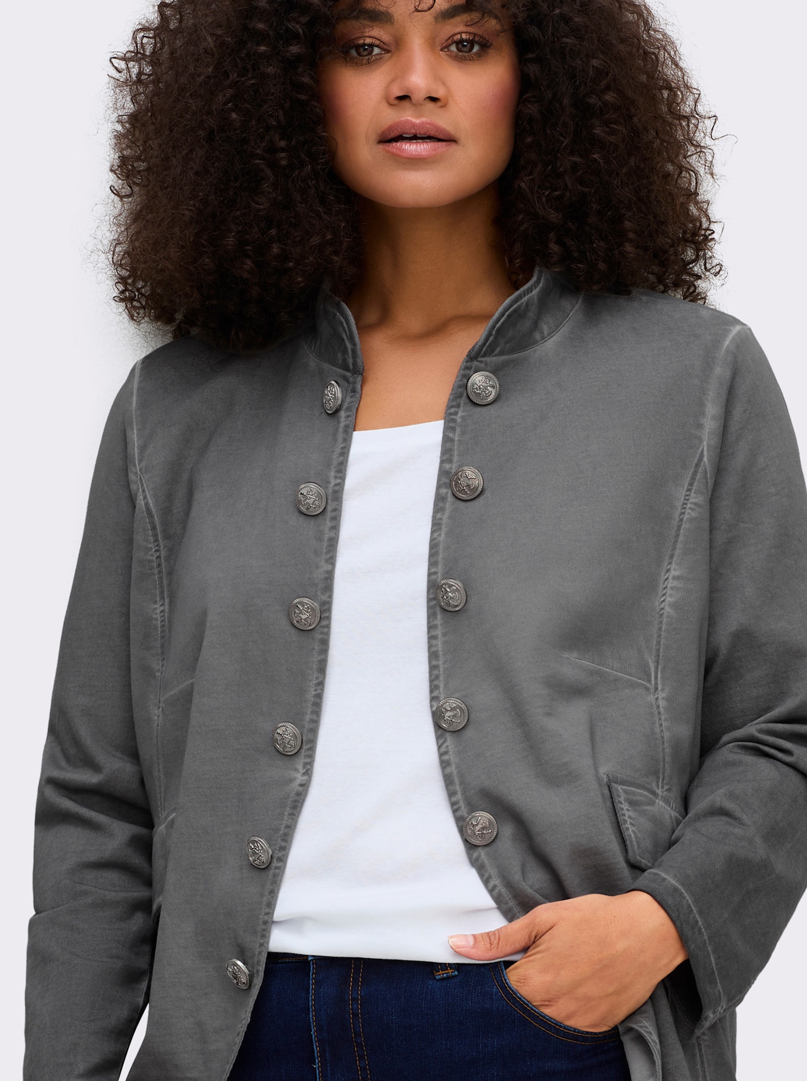 Sweatjacke in Oil-dyed-Optik - grau