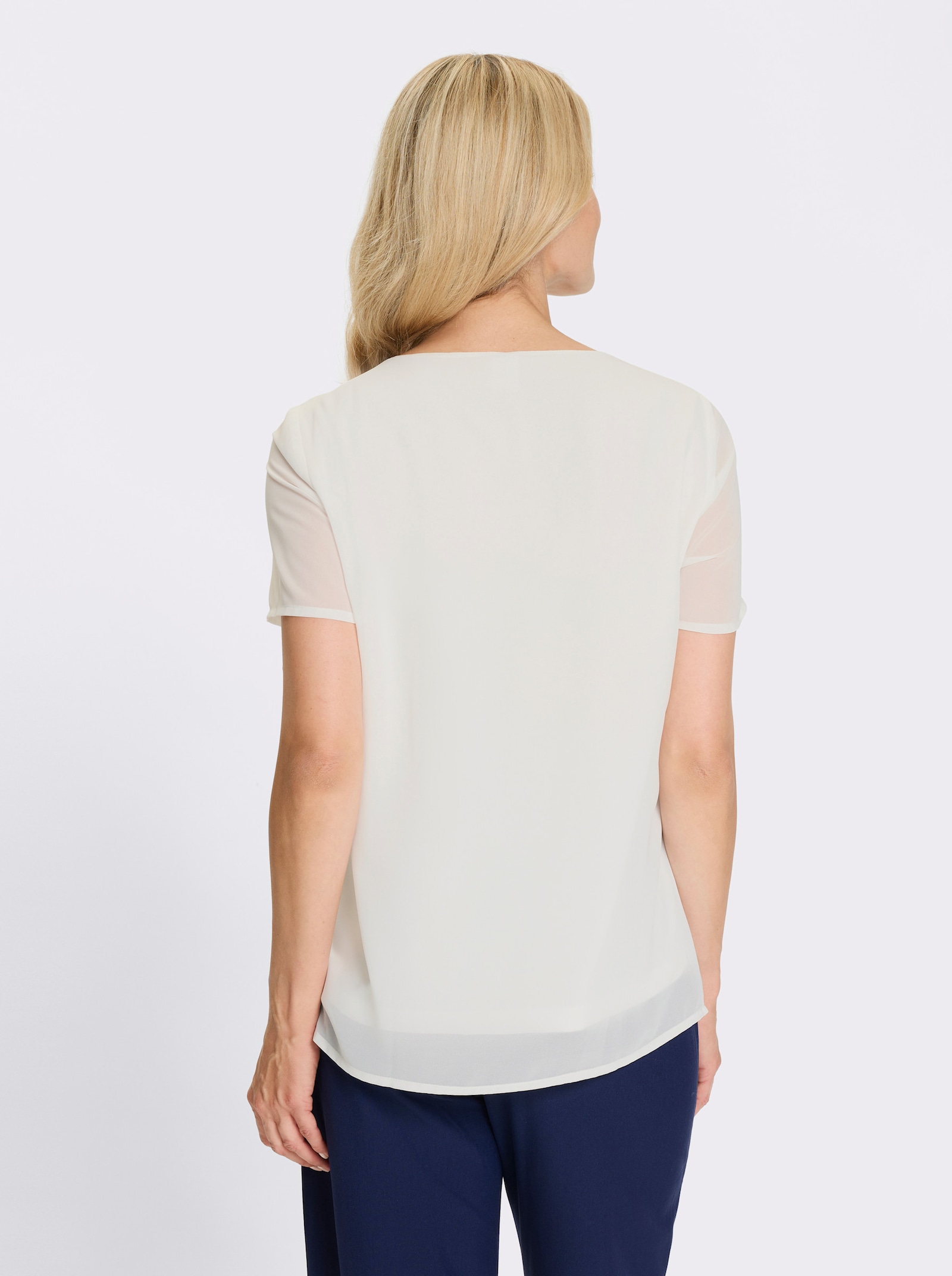 Kurzarm-Bluse in Georgette-Qualität - ecru