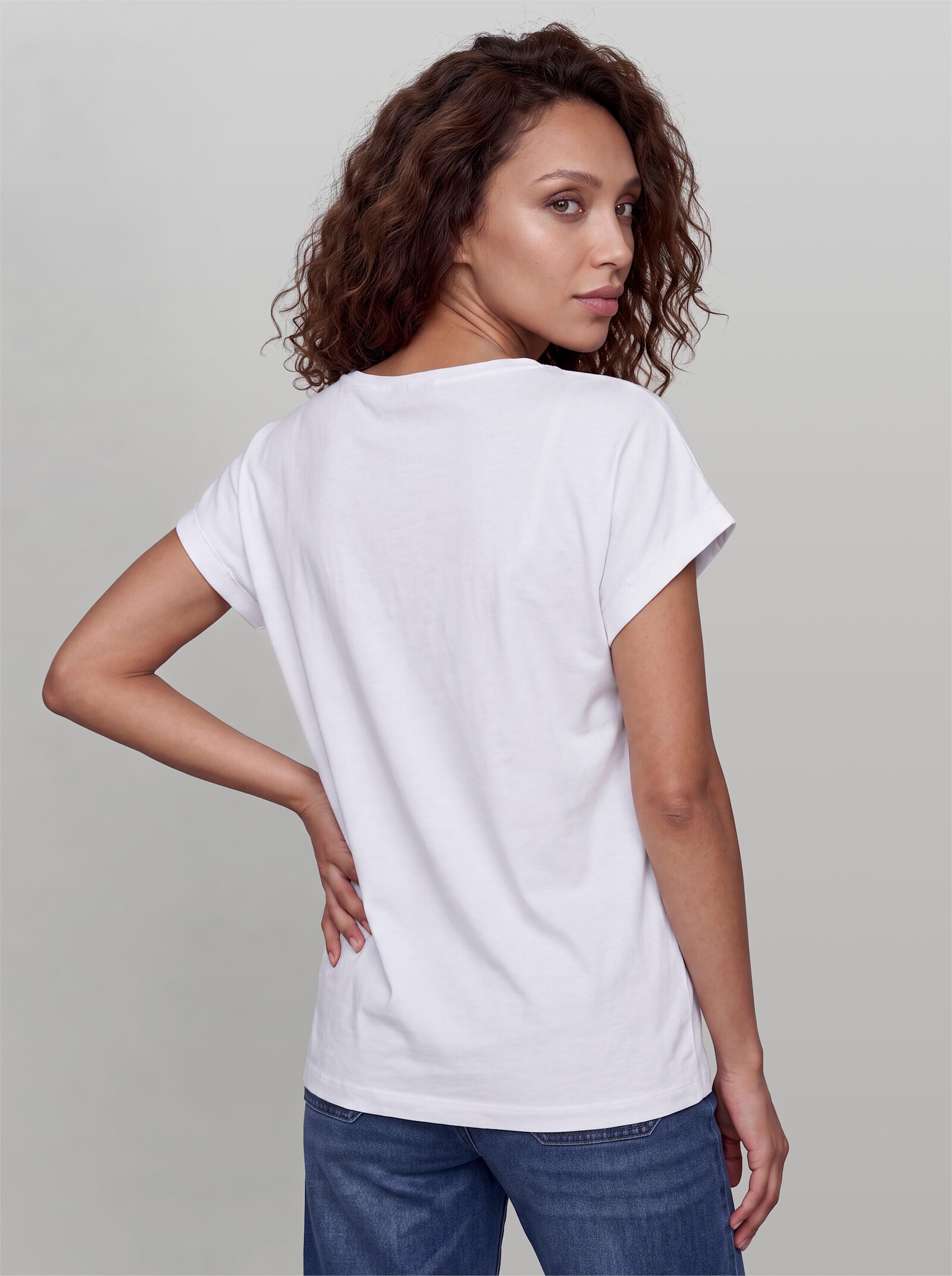heine T-Shirt mit fixiertem Umschlag - weiß