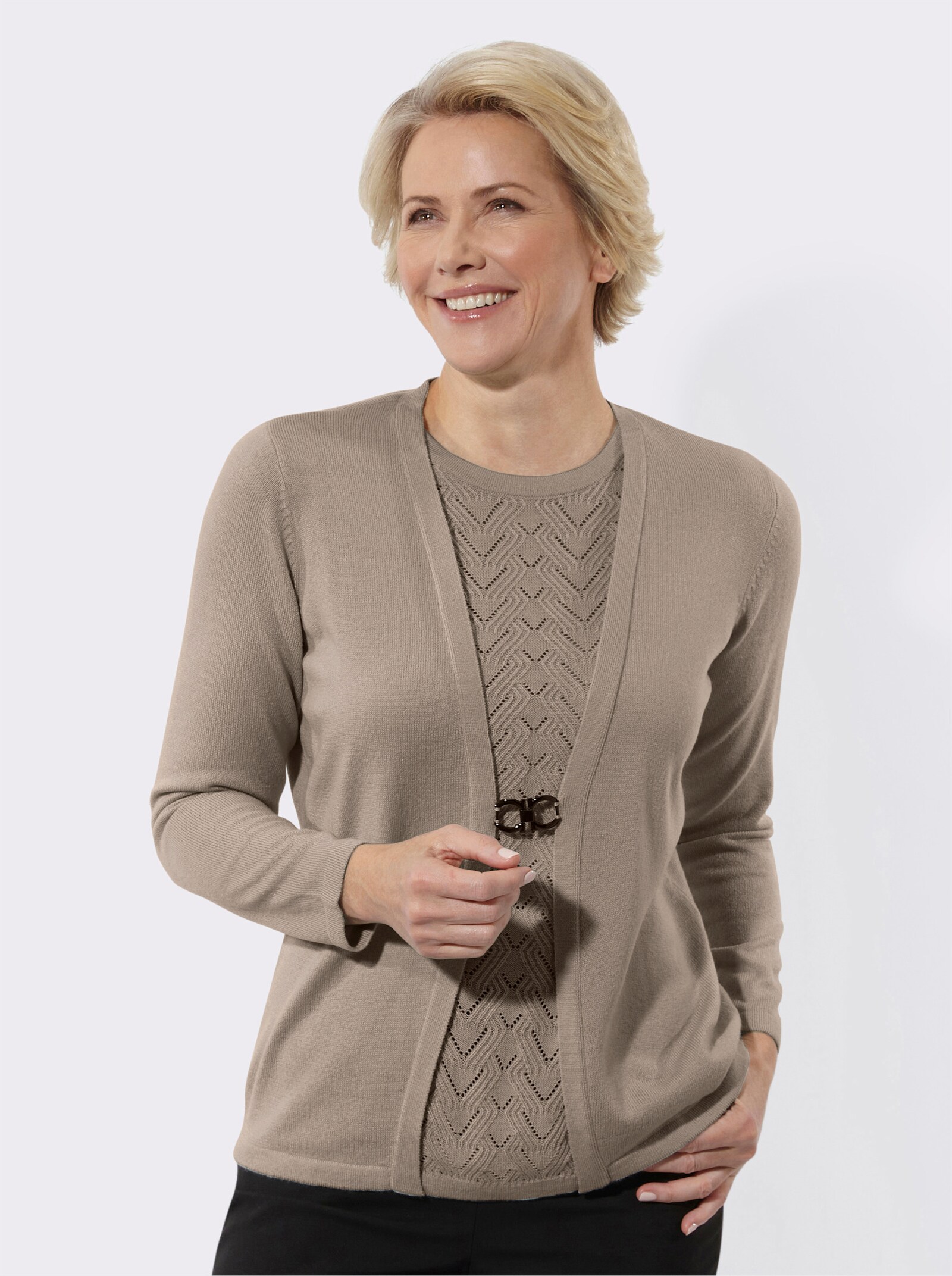2-in-1-Pullover mit Ajourmuster - sesam