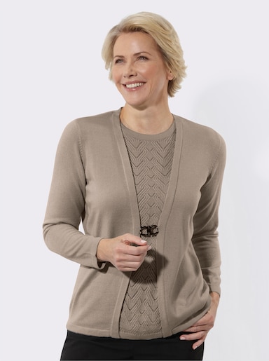 2-in-1-Pullover mit Ajourmuster - sesam