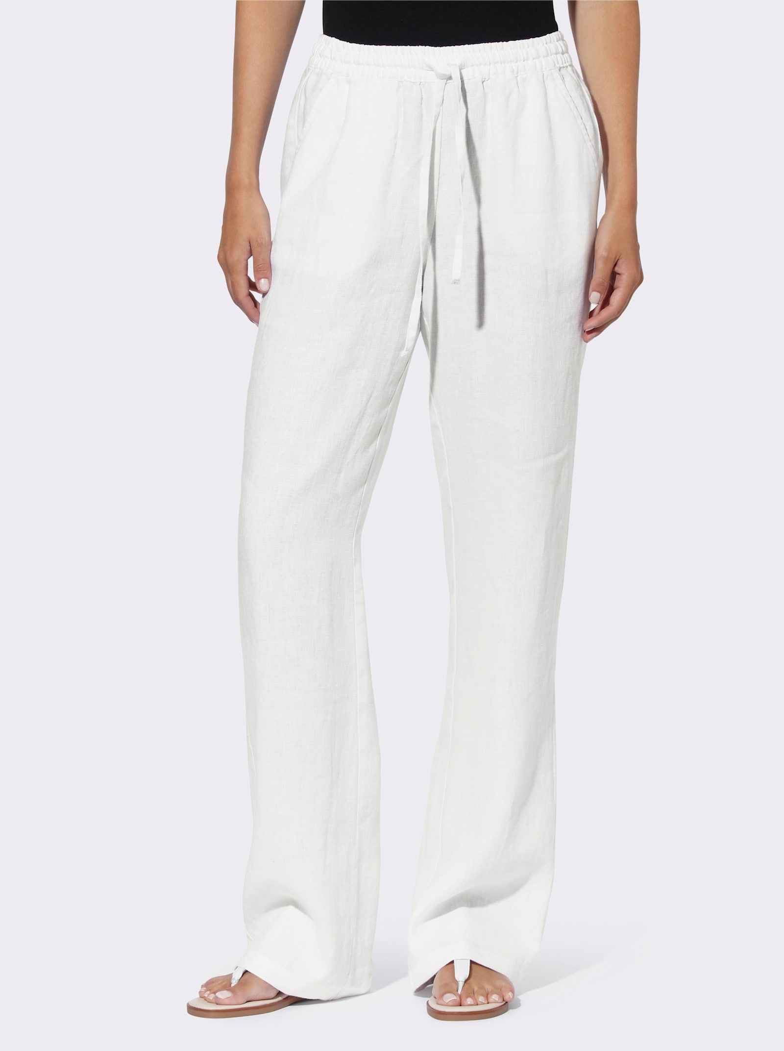 heine Linnen broek met wijde pijp - wit