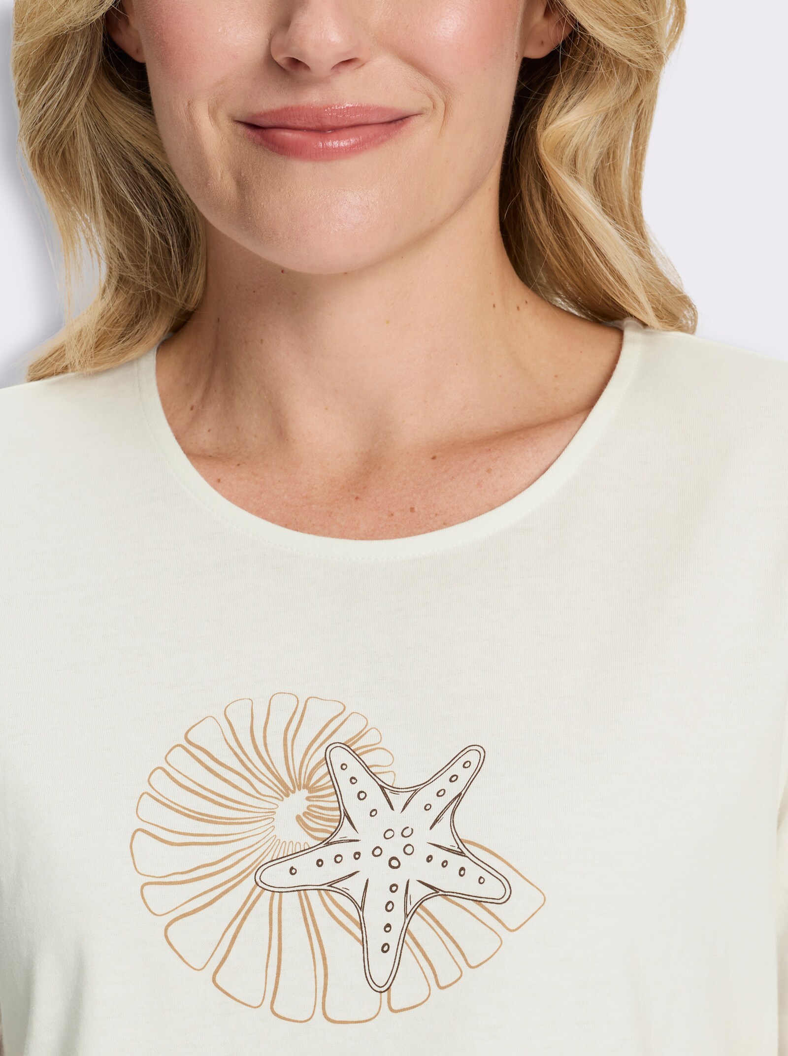 Kurzarmshirt im Muschel-Dessin - ecru-camel