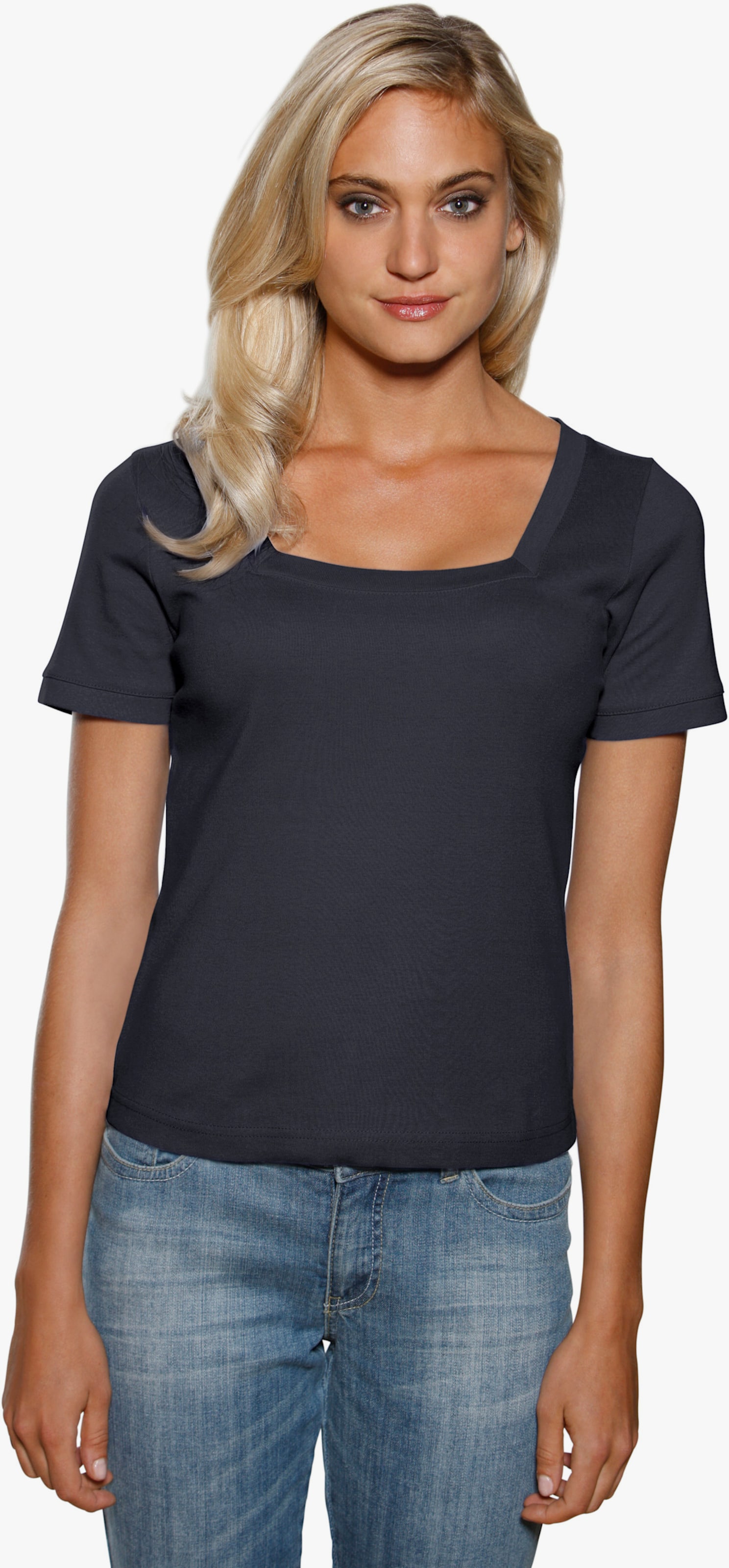 heine Shirt aus Rippenware - marine