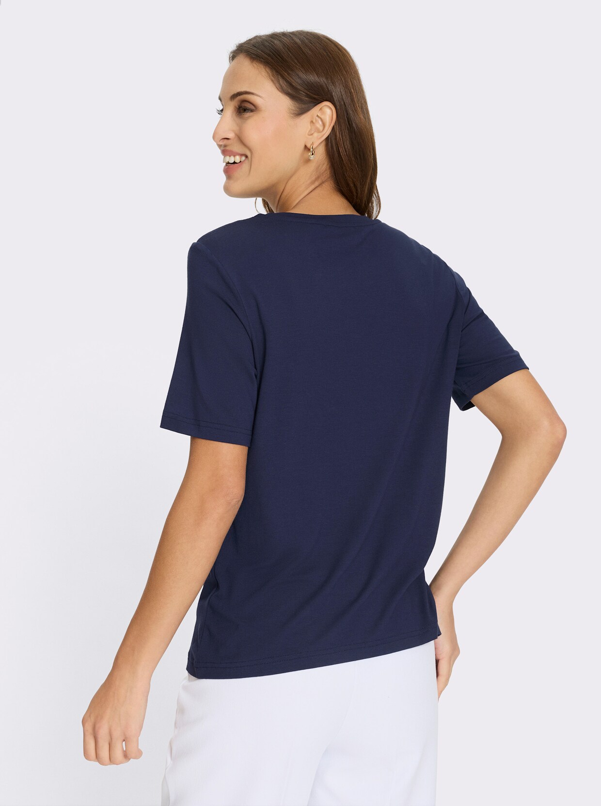 Kurzarmshirt - marine-weiß-bedruckt