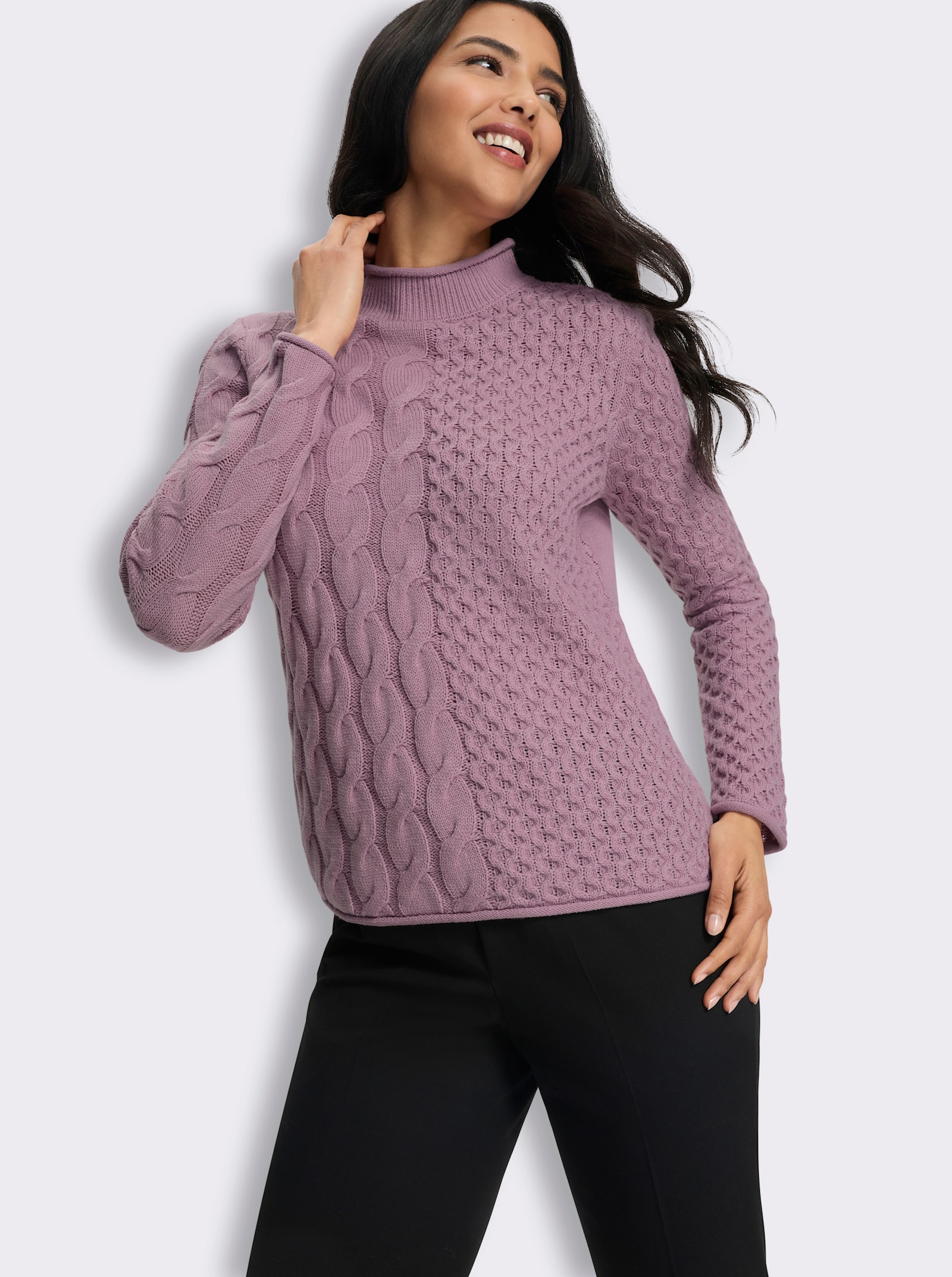 Stehkragenpullover mit Mustermix - mauve