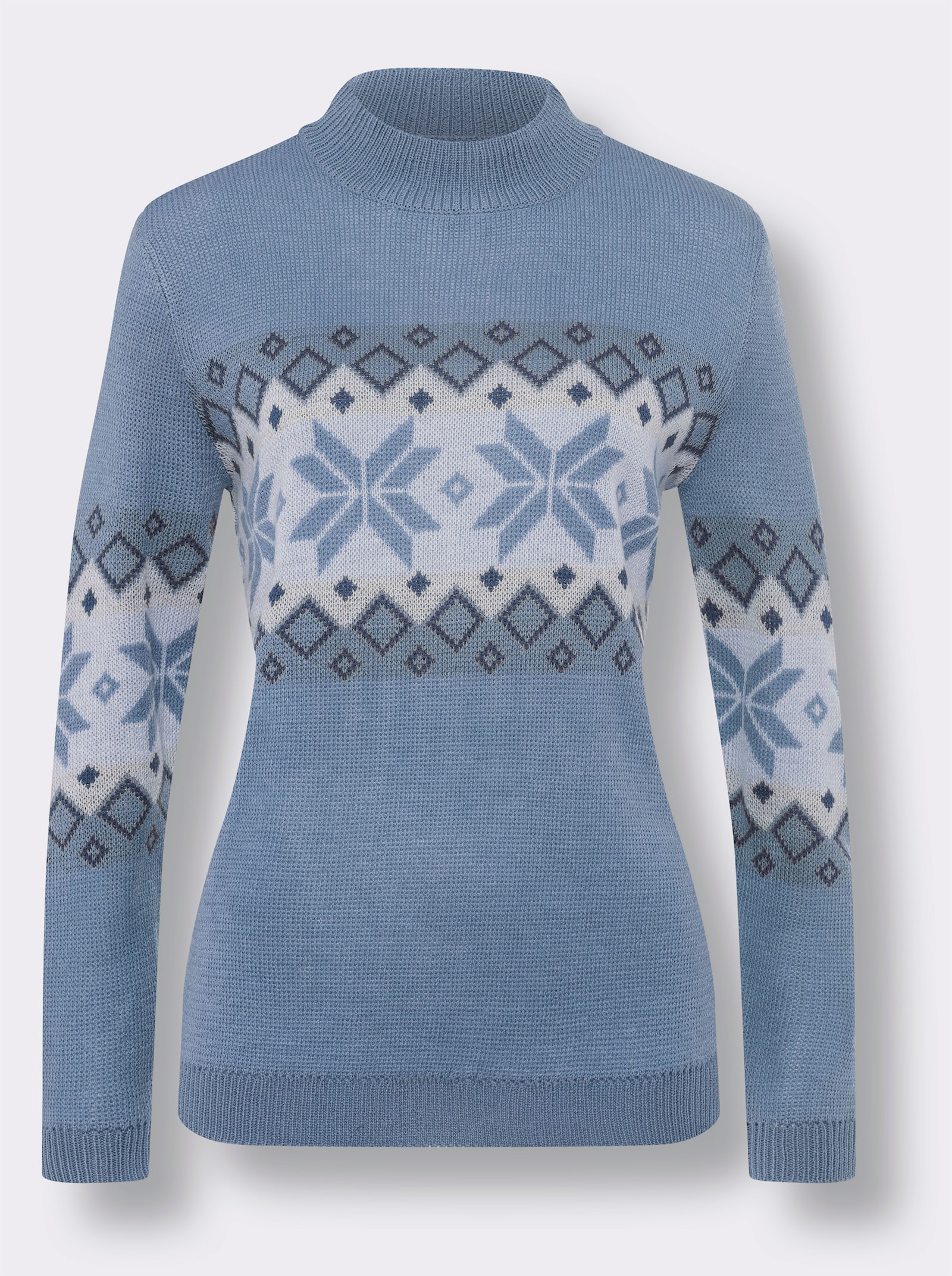Pullover met opstaande kraag met Noors patroon - bleu/champagne gedessineerd