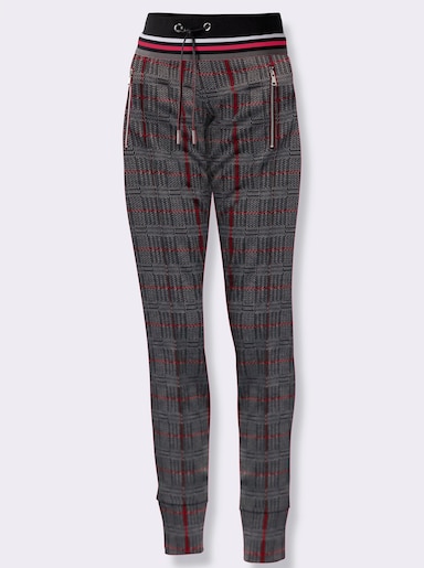 Pantalon en jersey - gris pierre-rouge à carreaux