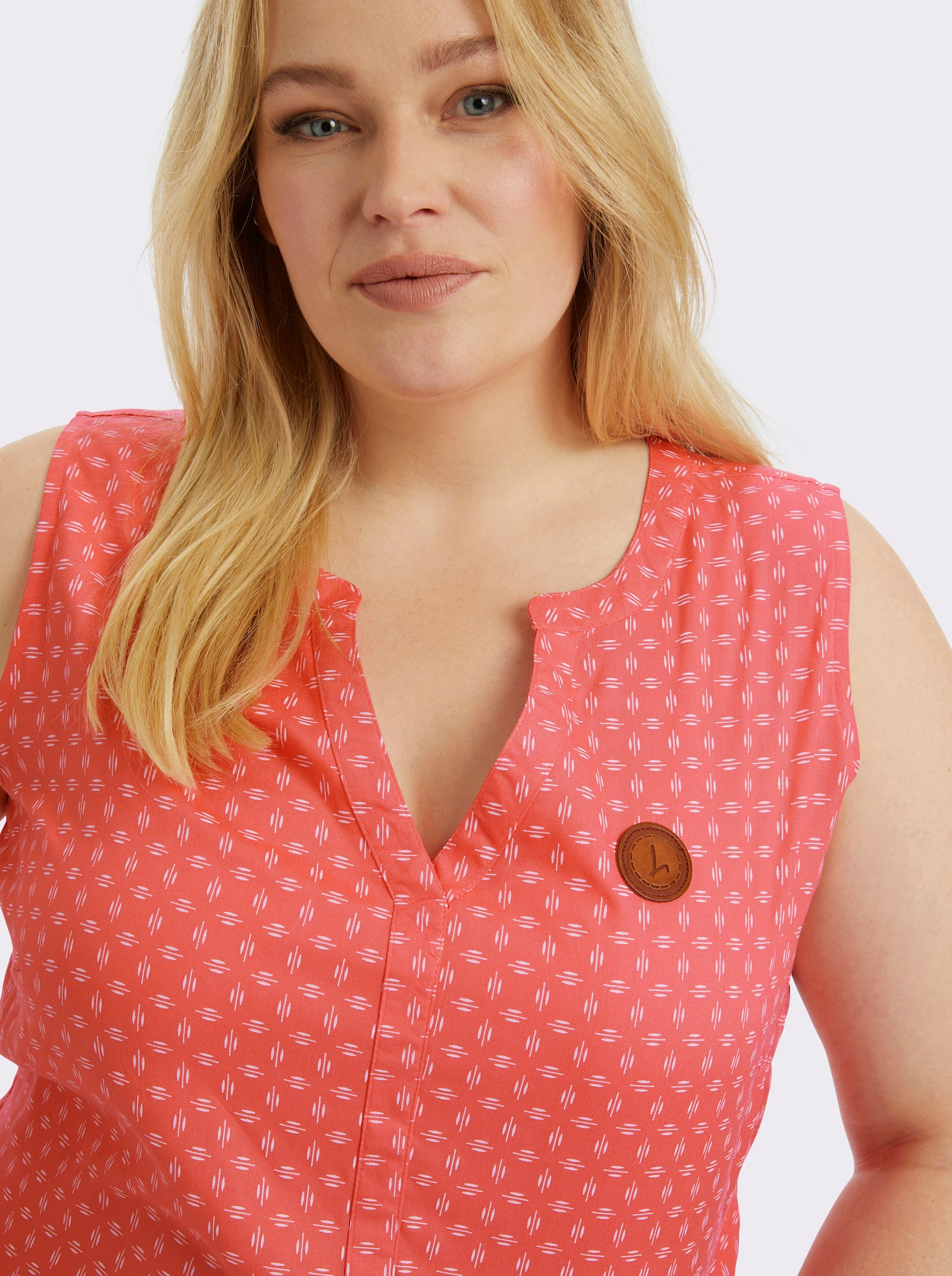 Blusentop mit Blende im Vorderteil - koralle-weiß-bedruckt