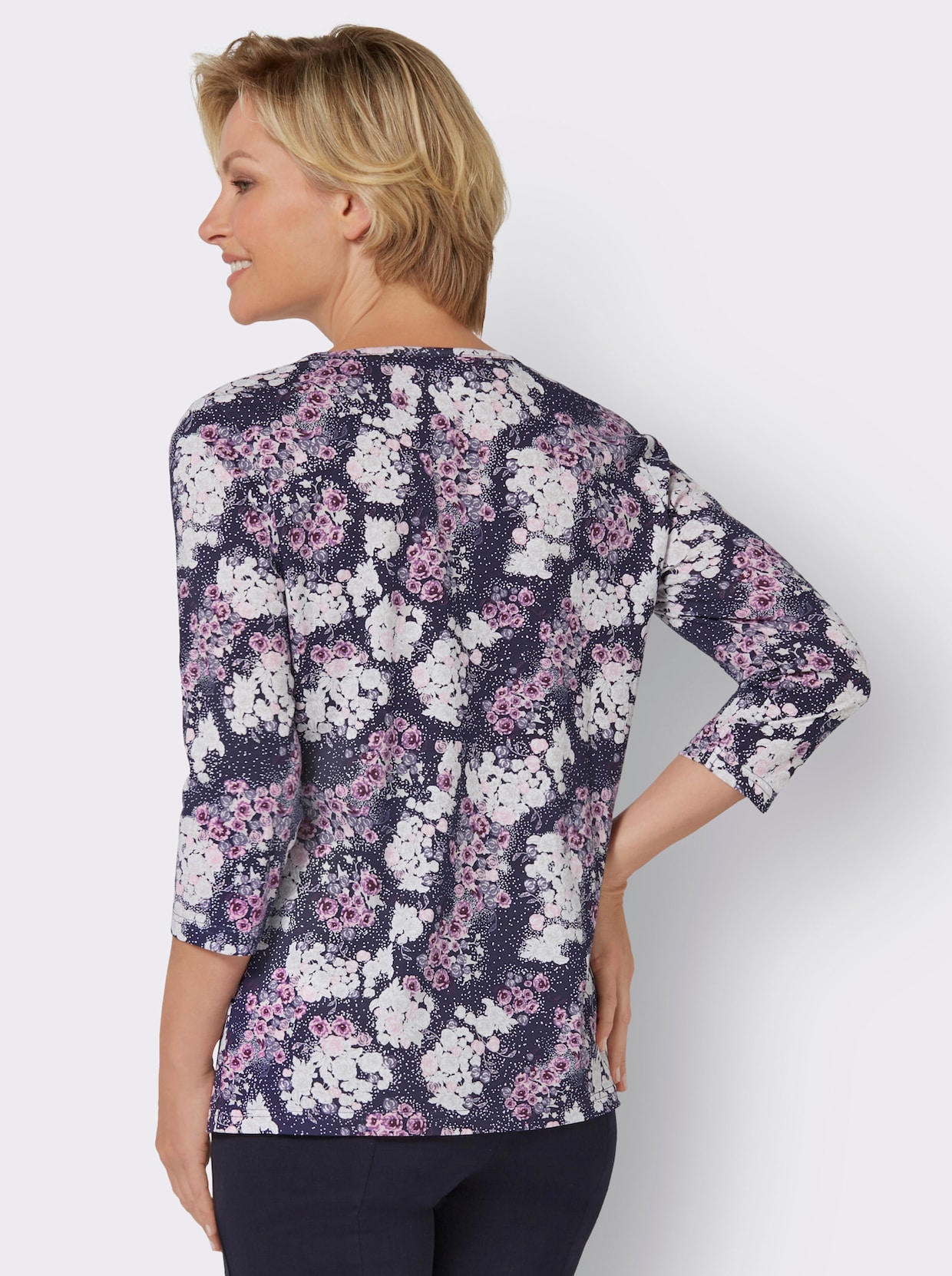 Shirt met 3/4-mouw - marine/wit geprint