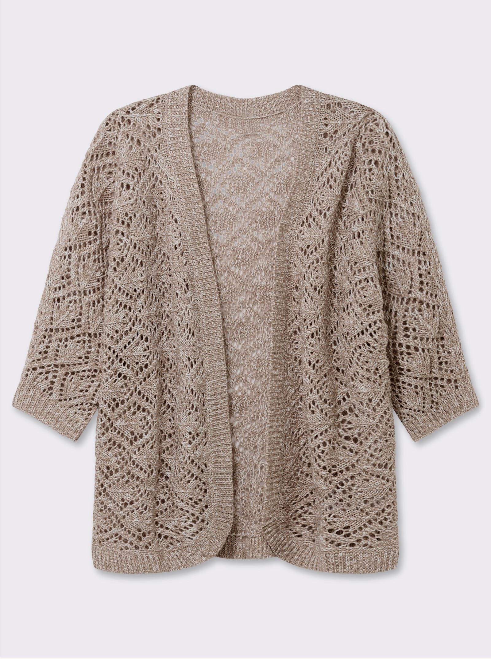 Ajourstrickjacke mit Fledermaus-Ärmeln - sesam-ecru-meliert