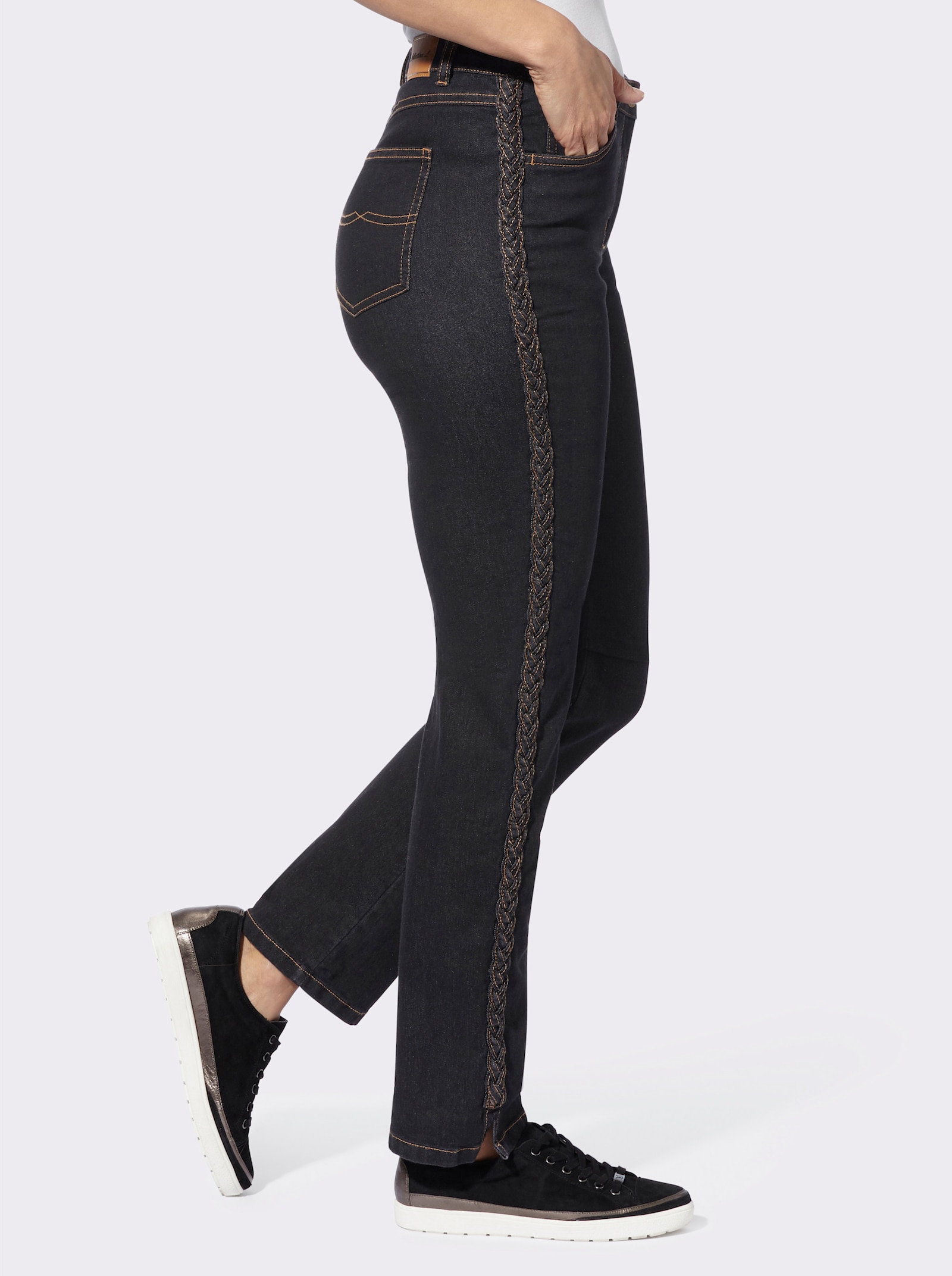 5-Pocket-Jeans mit Flechtverzierung an den Seiten - black-denim